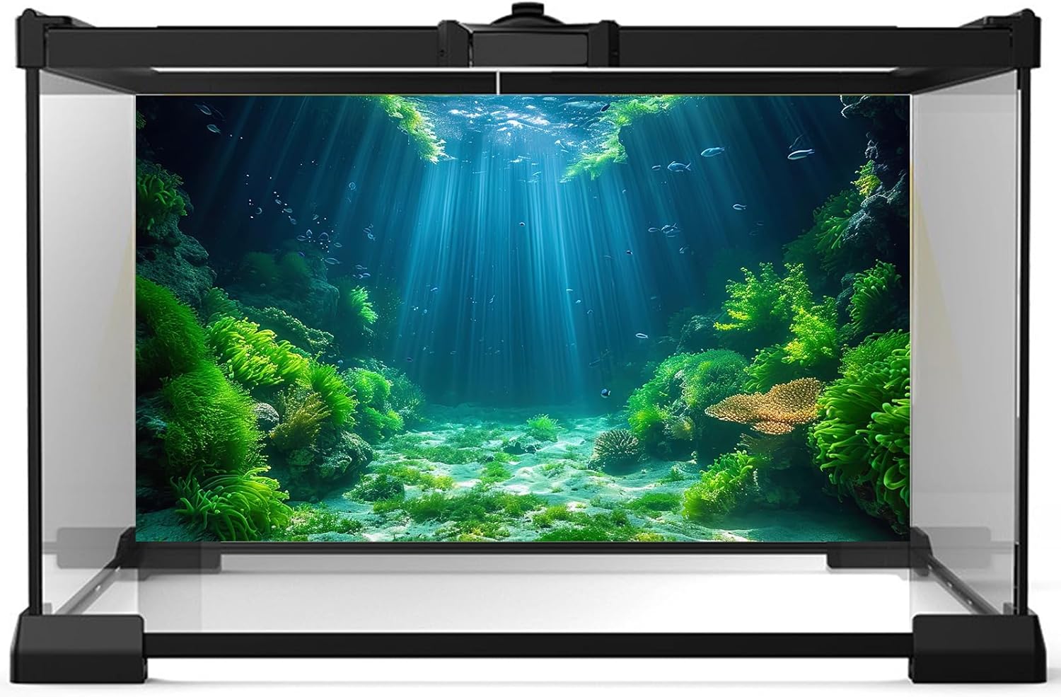 Aquarium Background Aquatic Plants Soft Algae Terrarium Backdrop Underwater World Fish Rock with Moss Sunlight Rays Fish Tank Background Aquarium Wallpaper Poster Decor Vinyl 30x12in