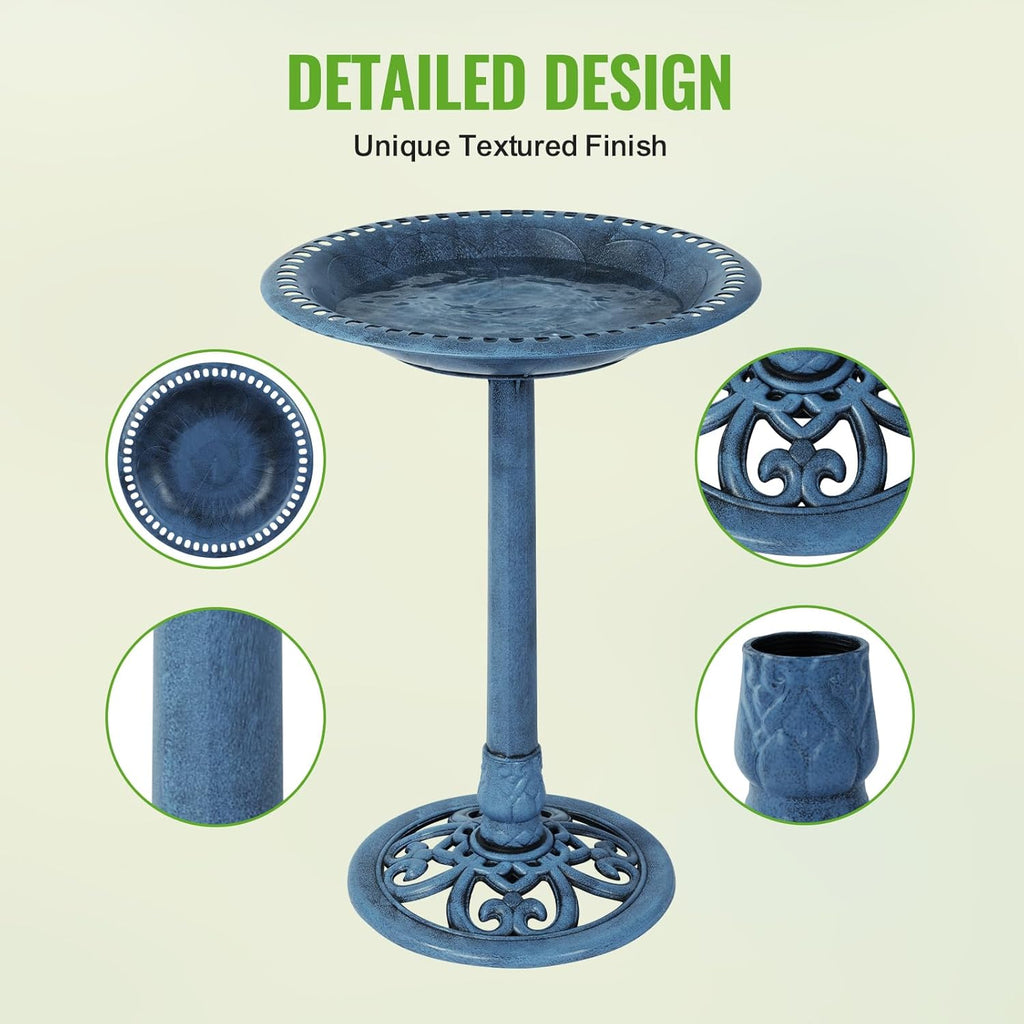 Backyard Expressions Outdoor Garden Bird Bath - Blue - Weather Resistant Polyresin - 27 Inch