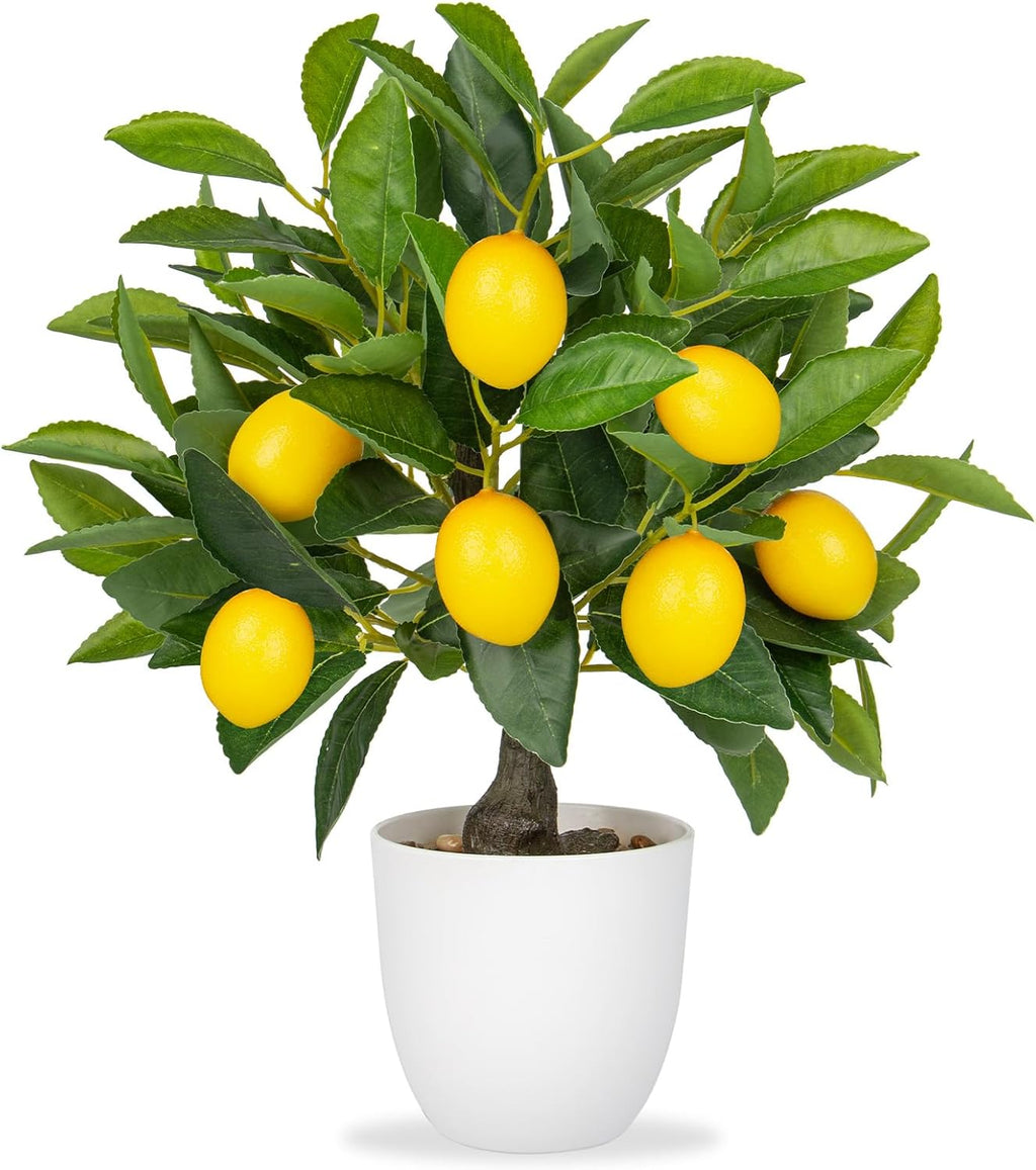 Artificial Potted Plants 15.7 inches Fake Lemon Tree Artificial Lemons Citrus Tree with White Pot Faux Plants Indoor for Home,Office, Living Room Table, Desk