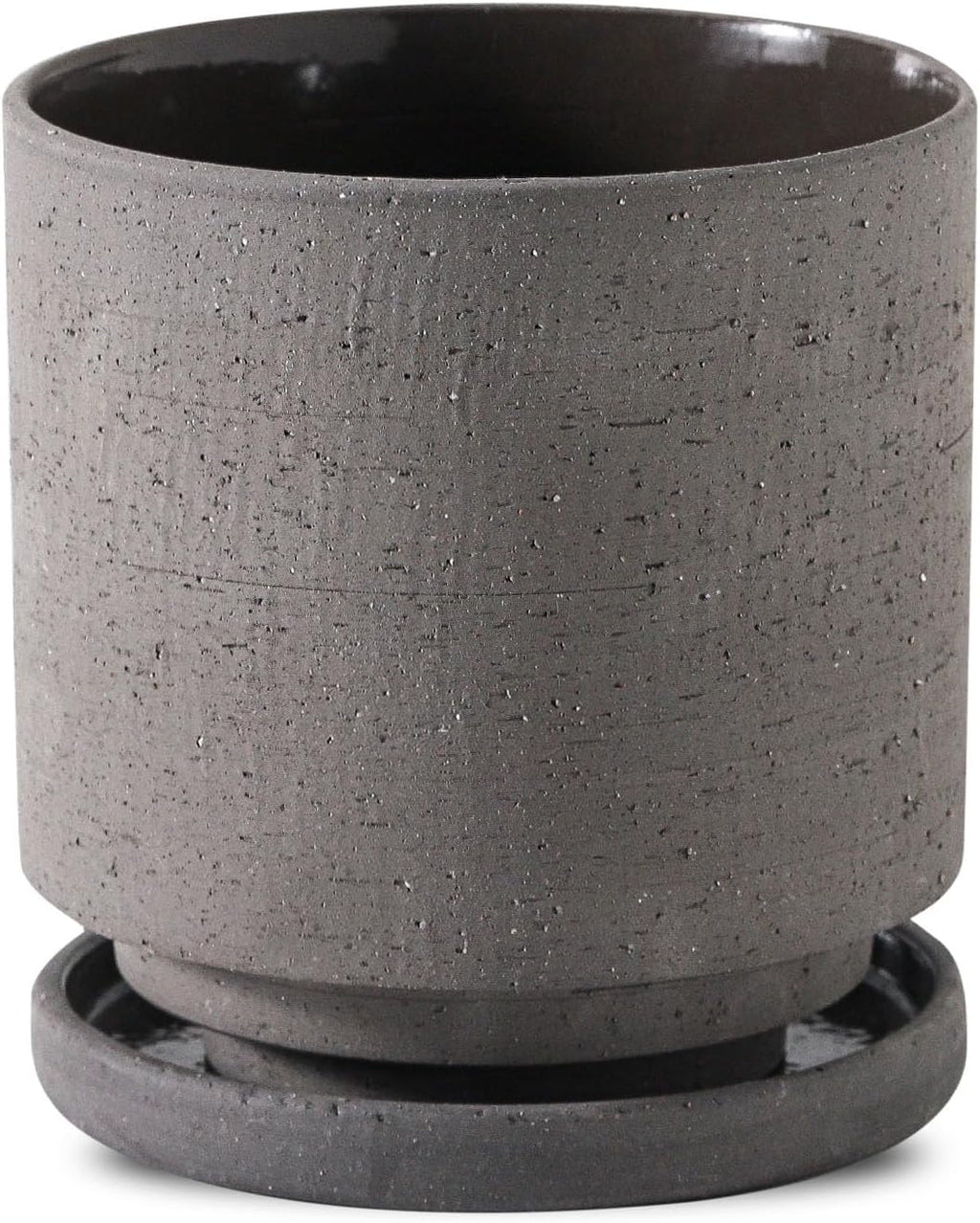 Nihow 5.7 Inch Plant Pot, Ceramic Pots for Plants with Drainage Hole and Saucer, Plant Pots Indoor for Home Garden Patio Office, Cylinder Planters for Indoor Plants, Charcoal Gray
