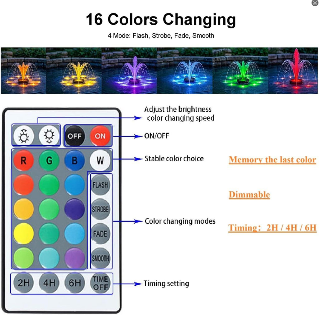 Pond Lights Colored, LED Fountain Lights RGB Outdoor Spotlight with Timer IP68 Waterproof Submersible with Spiked Stand for Garden Lawn Yard Water Landscape (Set of 6)
