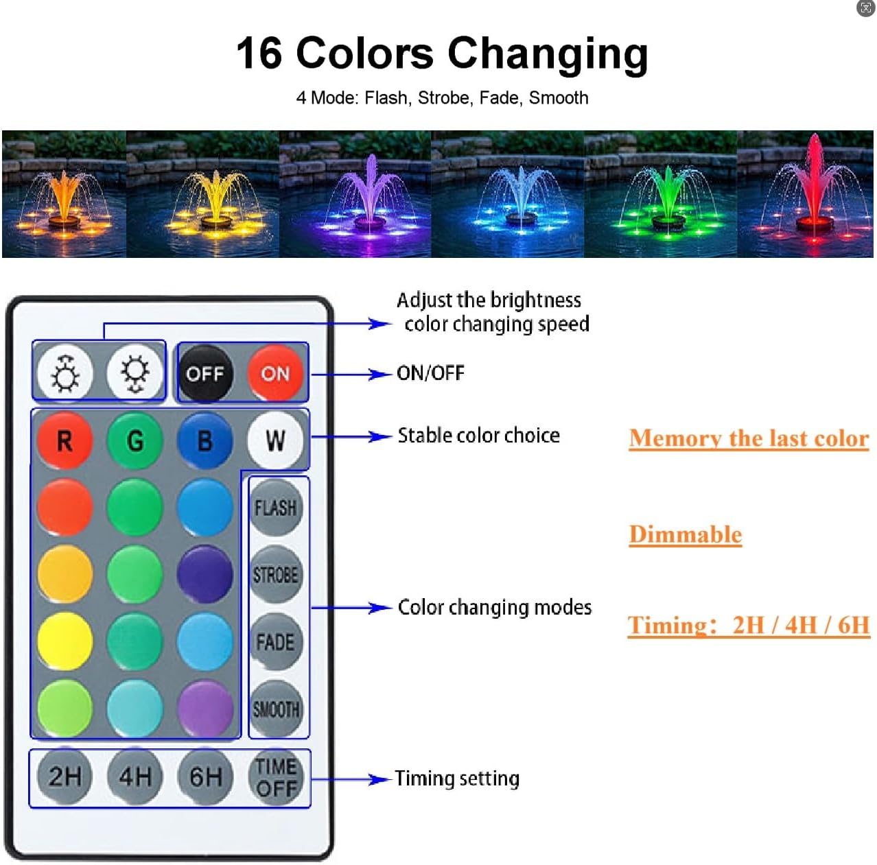 Pond Lights Colored, LED Fountain Lights RGB Outdoor Spotlight with Timer IP68 Waterproof Submersible with Spiked Stand for Garden Lawn Yard Water Landscape (Set of 6)