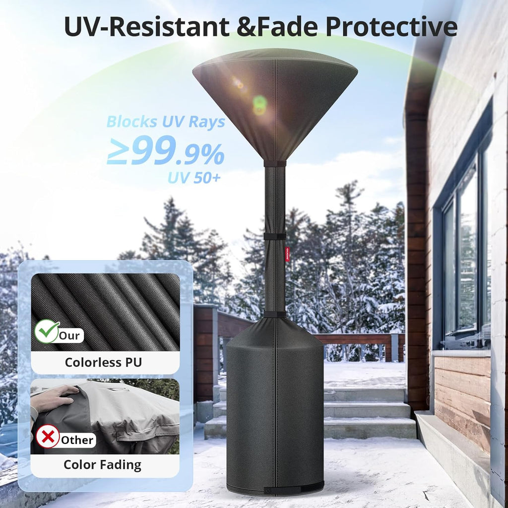 QH.HOME Winter Patio Heater Covers, [2025 Upgraded Tear-Resistant Fabric] Waterproof with Robust Zipper ,Height fit 87"-92",Dustproof/Wind/Sunlight/Snow-Resistant, Black