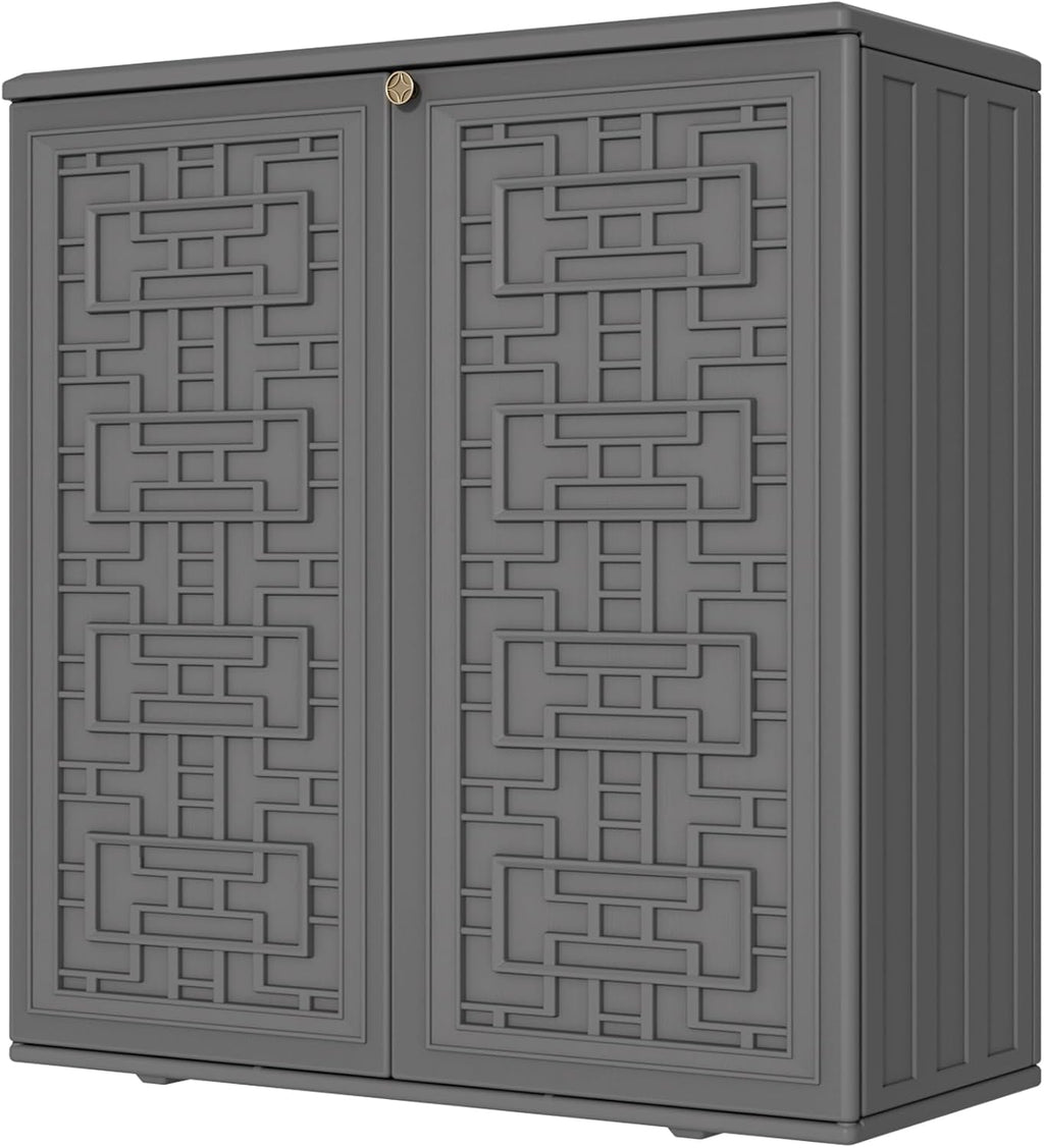 Storage Box Outdoor Caninet,Resin Indoor Storage Box Waterproof Outdoor Storage Cabinets for Patio/Garden/Backyard, Size 34.3''L*15''W*36.2''H(Grey)