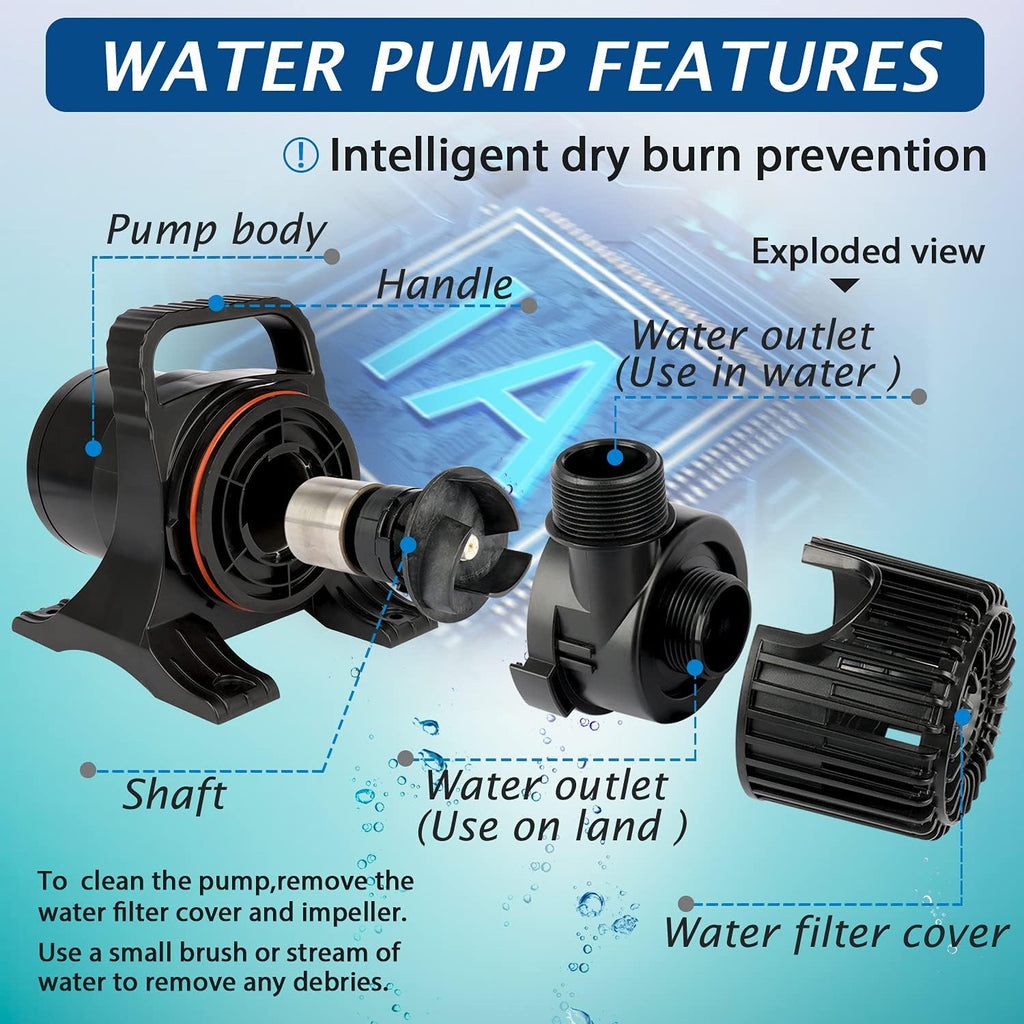 WaterRebirth (9800GPH-620W,UL listed) High Flow Submersible Pond Water Aquarium Pump Multi Scenario Application