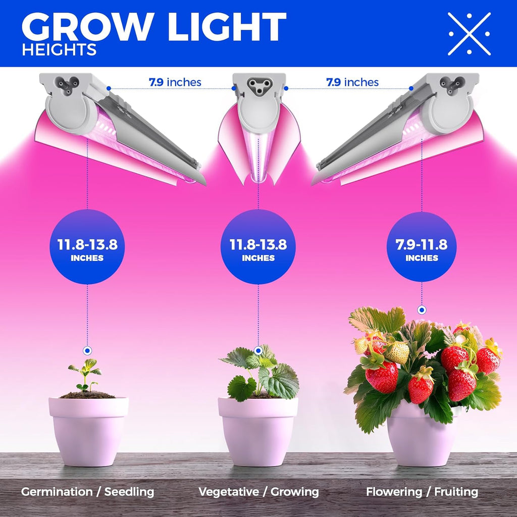 Barrina LED Grow Lights for Indoor Plants, T8 2FT 96W(4 x 24W, 600W Equivalent), Full Spectrum, V-Shape with Reflector Combo, Grow Light Fixture, 4-Pack