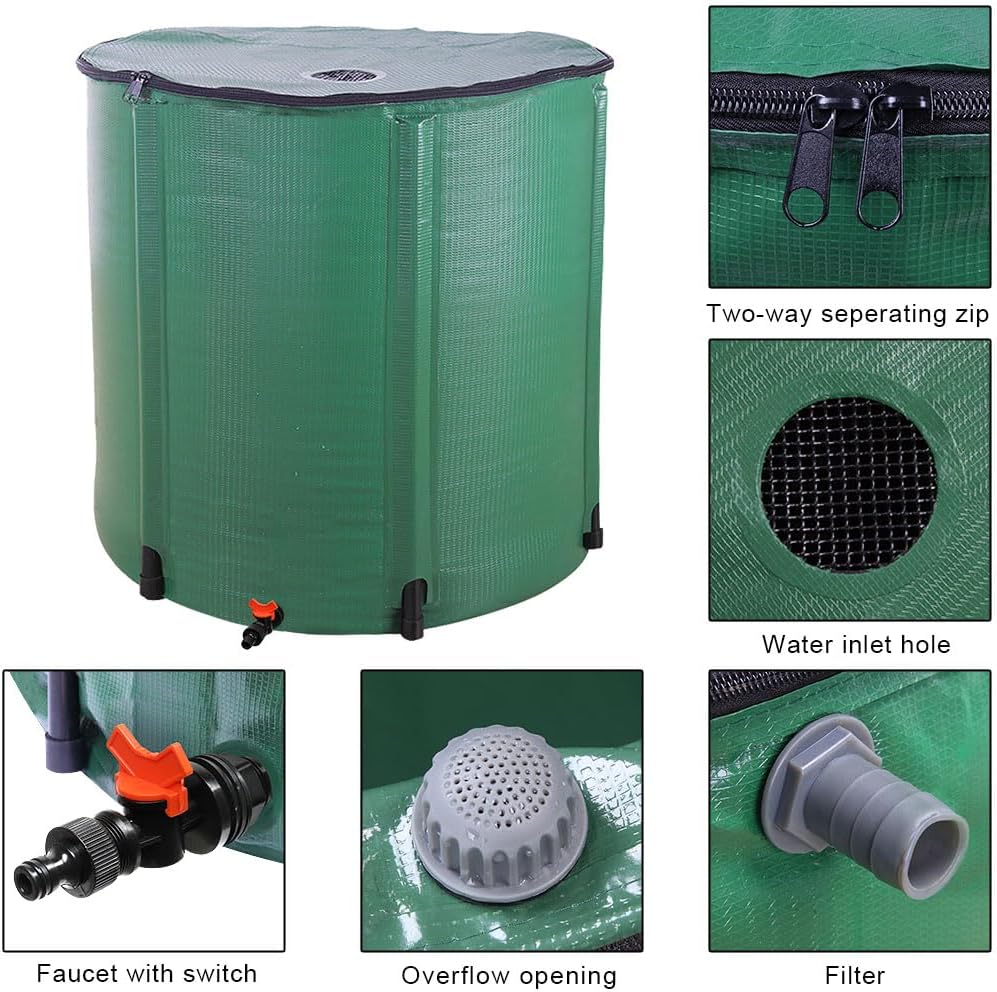 200 Gallon Collapsible Rain Barrel, Portable Rainwater Collection System, Water Storage Tank, Rain Catcher Barrel with Spigots and Overflow Kit, Rain Water Barrel Collector for Garden, Green