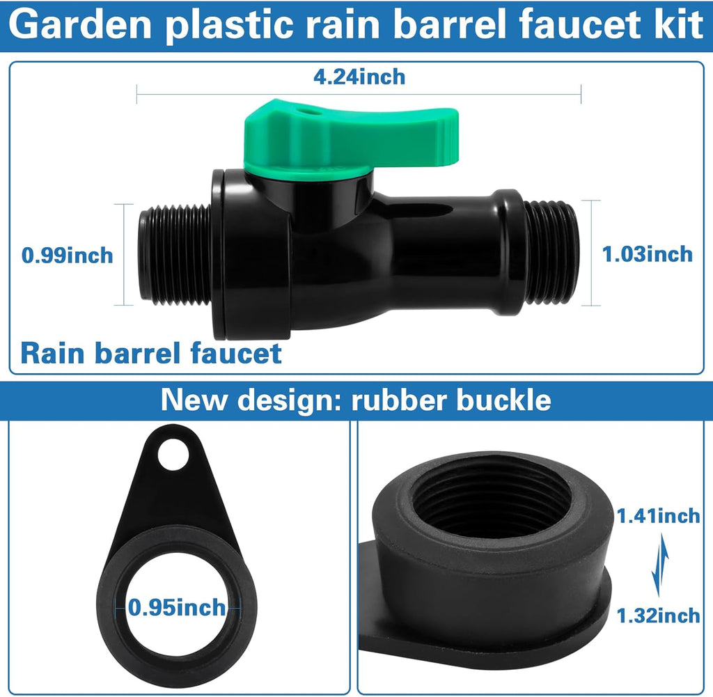 Rain Barrel Spigot Kit with High Flow Valve No Inside Access Needed,External Installation,Straight Head 3/4" NPT to 3/4" GHT Faucet for Plastic WaterTanks,Buckets,Rainwater Drums & Downspout Collector