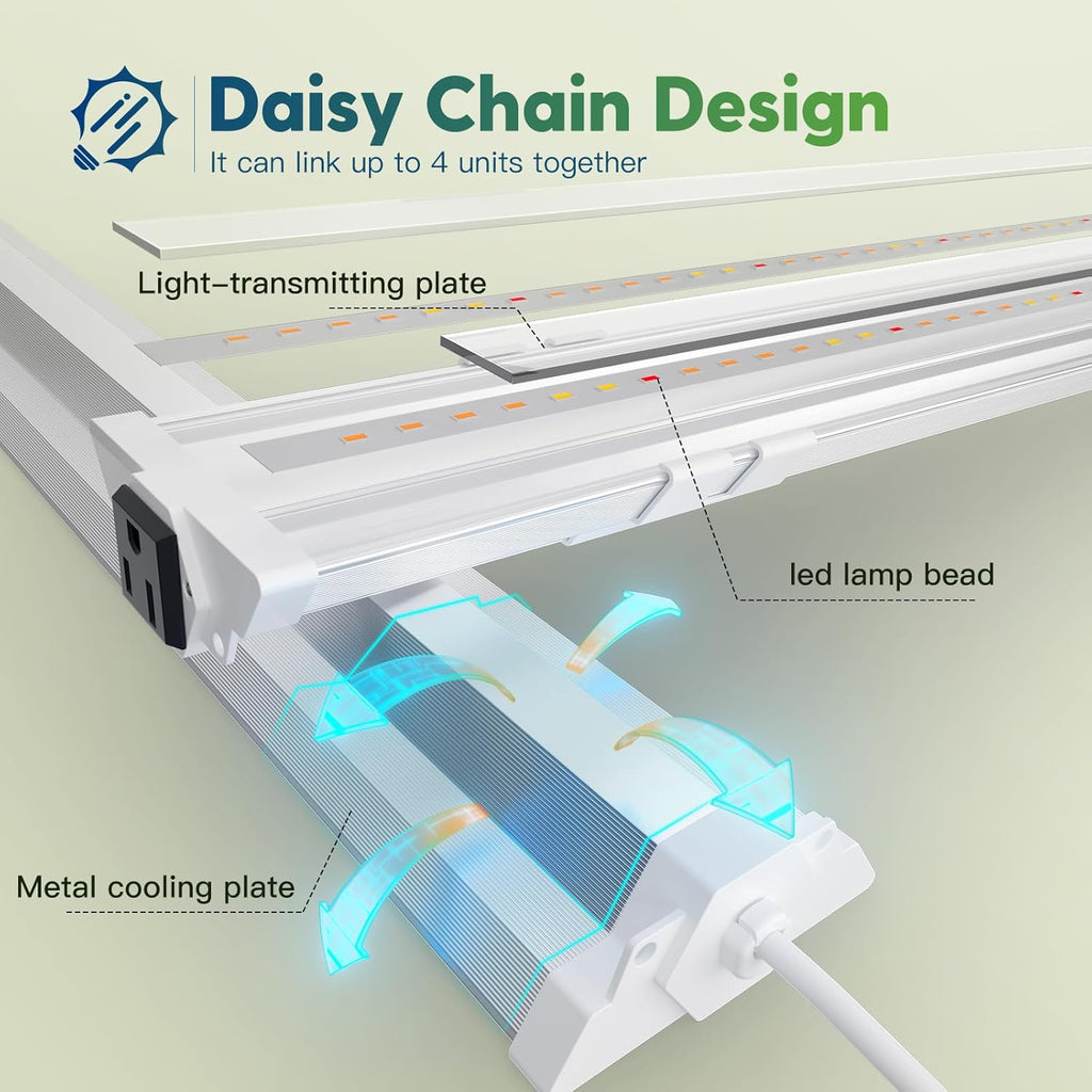 FREELICHT 4 Pack 4ft LED Grow Light with Timer, 60W (350W Equivalent), Sunlike Full Spectrum Integrated Plant Light for Hydroponic Indoor Plant Seedling Veg and Flower, Plug in with 3 Timing Modes