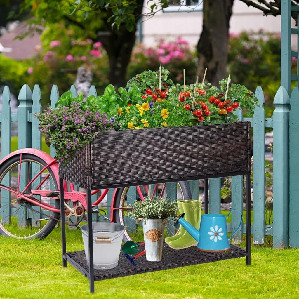 WONDER GARDEN Raised Garden Bed-Planter Box - Elevated Raised Garden Beds Outdoor with Legs & Storage Shelf for Vegetables Flower Herb Backyard Patio