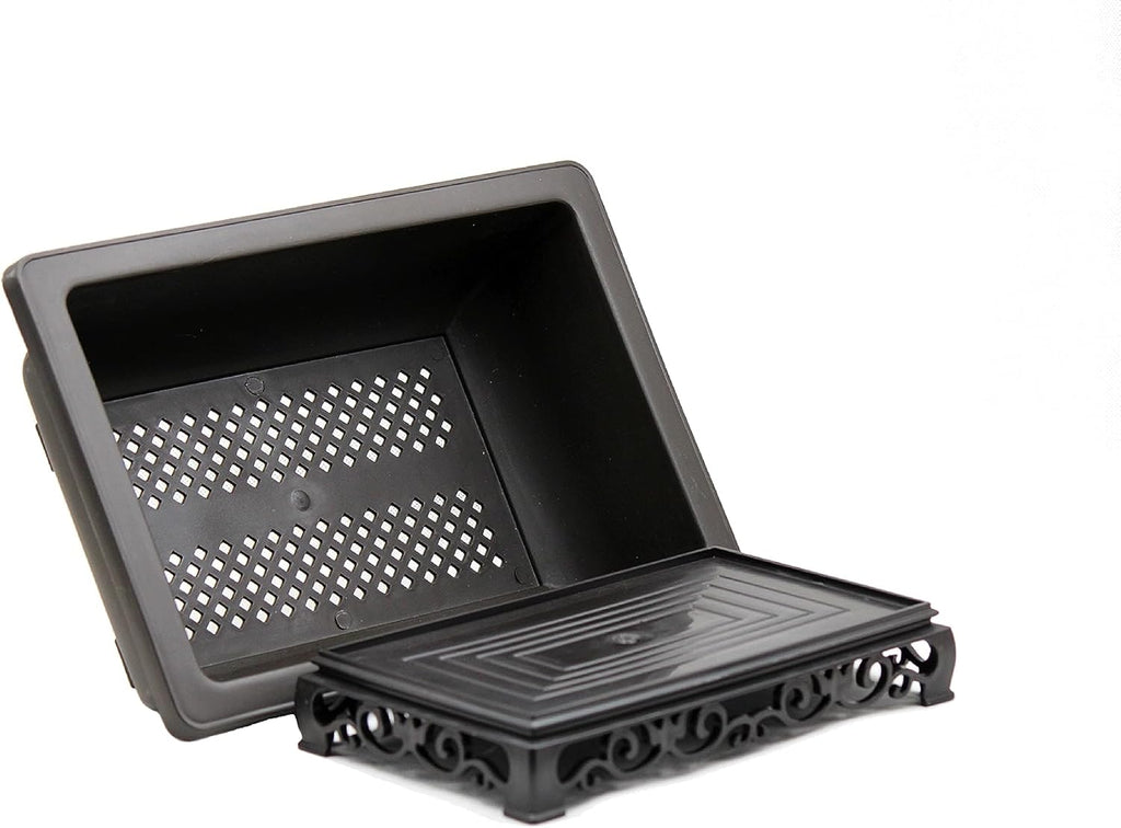 Bonsai Pot – 2-Pack 14 Inch Large Bonsai Training Pot with Eelegant Stand – Rectangular Bonsai Pots with Mesh Drainage – Luxurious Bonsai Tree Pots Indoor Made with Recycled Plastic