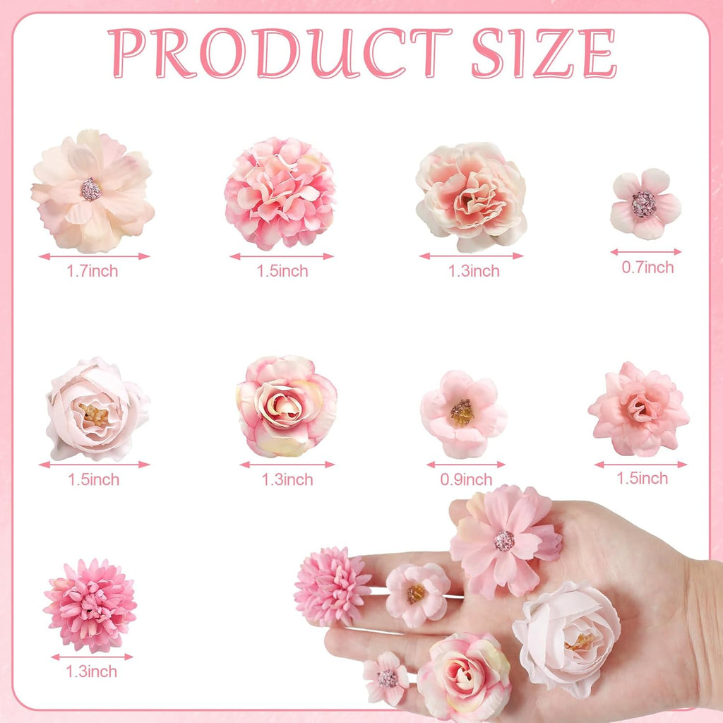 Faux Flower Heads Mini Pink Artificial Flower Heads Fake Peony Daisy Rose Flowers Multicolor Small Silk Daisy Flower Heads for Craft Garland Wedding Party DIY Home Decoration,2-4 cm