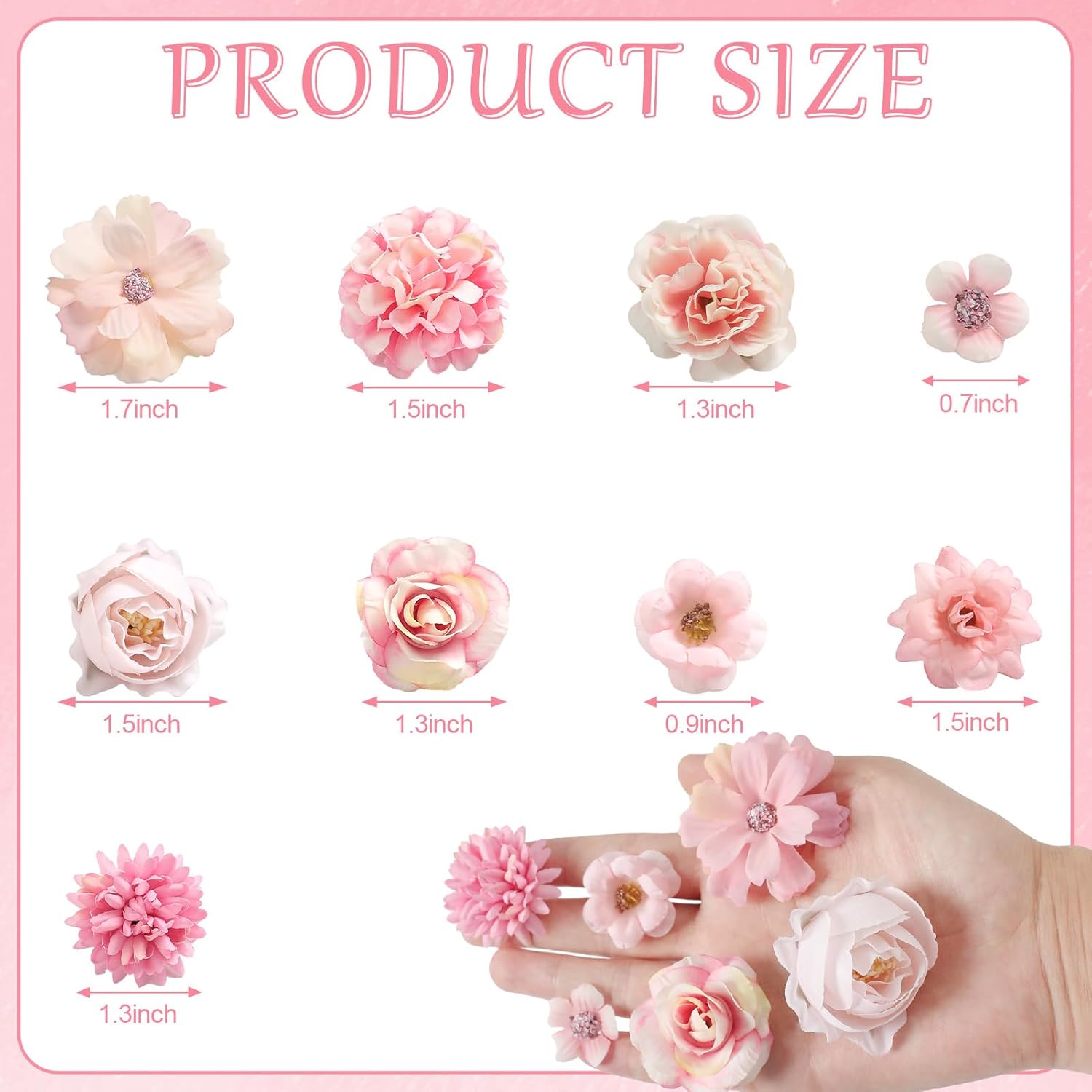 Faux Flower Heads Mini Pink Artificial Flower Heads Fake Peony Daisy Rose Flowers Multicolor Small Silk Daisy Flower Heads for Craft Garland Wedding Party DIY Home Decoration,2-4 cm