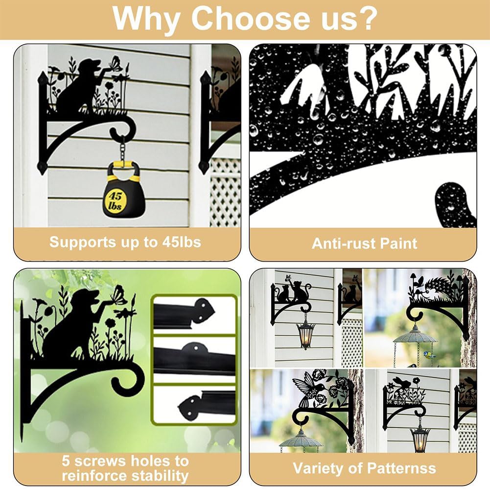 Peacoblue Iron Plant Hangers Hooks for Outdoor Indoor Hanging Plants Flower Fern Pots Lantern Bird Feeder Wind Chimes, 12"x15" Weather Resistant Metal Wall Holder for Porch Garden Farmhouse(Sunflower)