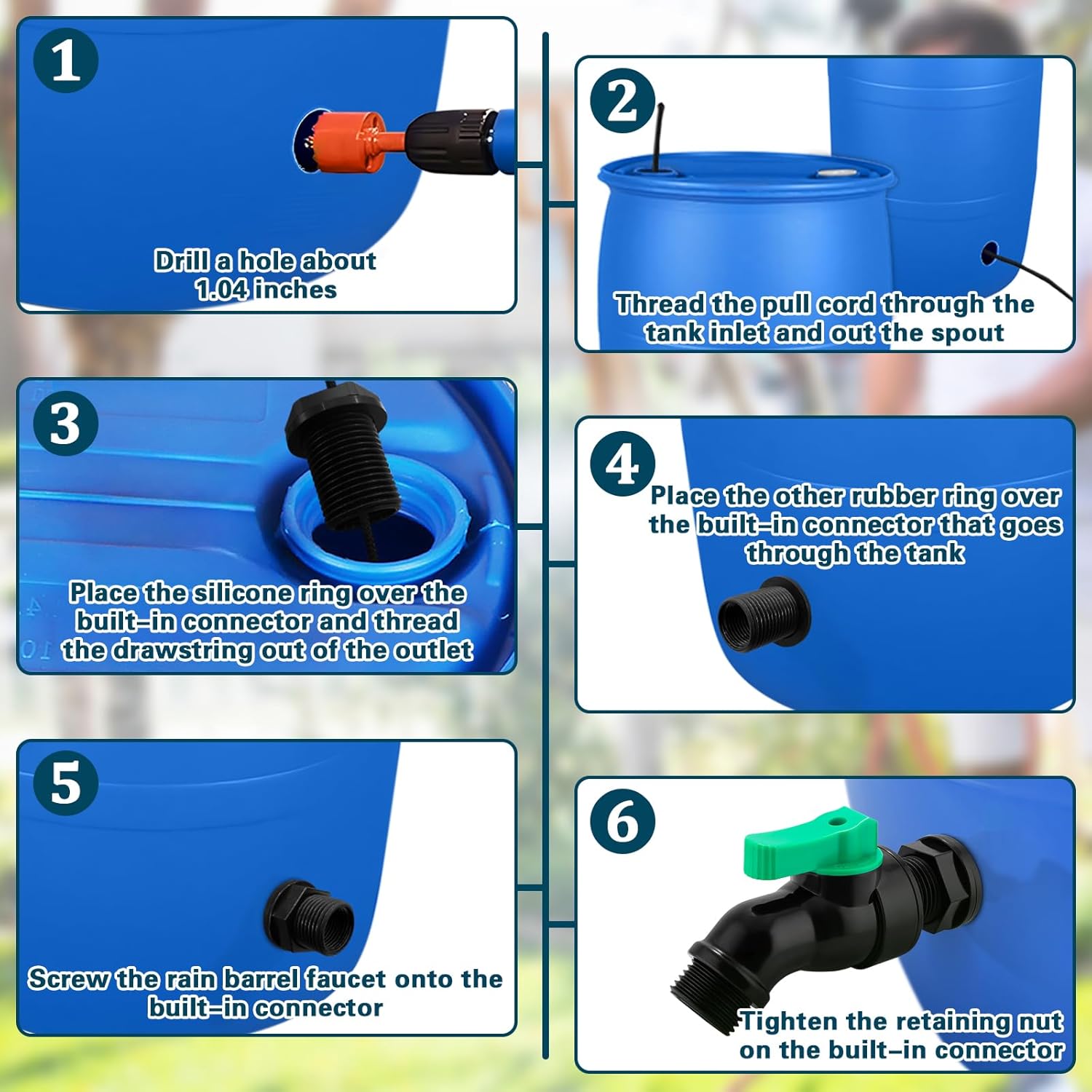 Plastics Rain Barrel Spigot Kit High Flow Valve Core Water Tank Faucet+PVC Bulkhead Fitting 1/2" NPT to 3/4" GHT Rain Barrel Spigot for Plastic Bucket Rainwater Drum Container Downspout Collector in