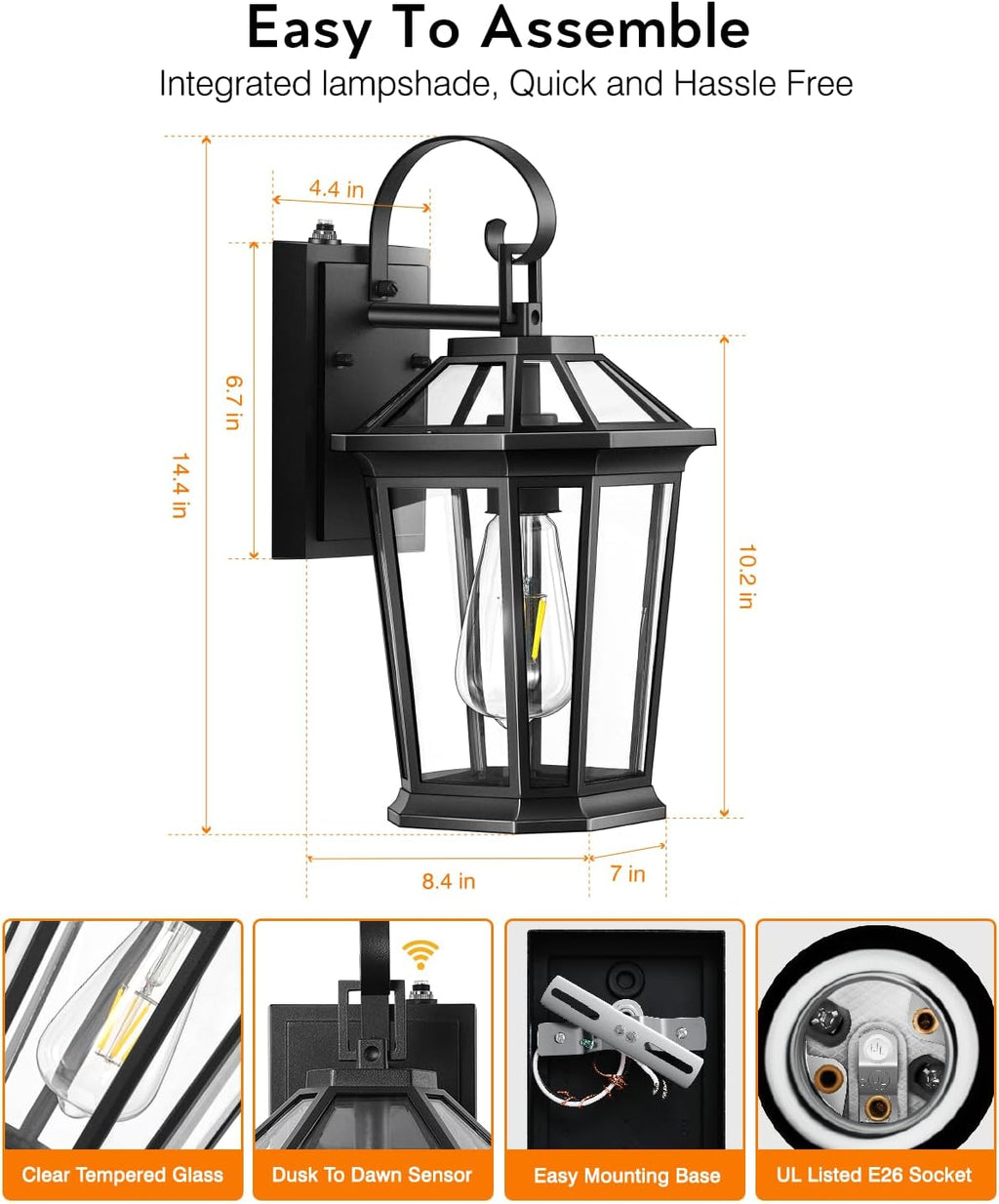 VIANIS Dusk to Dawn Exterior Light Fixture, Waterproof Outdoor Wall Sconce Porch Light for House, 100% Anti-Rust Aluminum Outside House Lights, Farmhouse Coach Lantern for Porch, Garage, Front Door