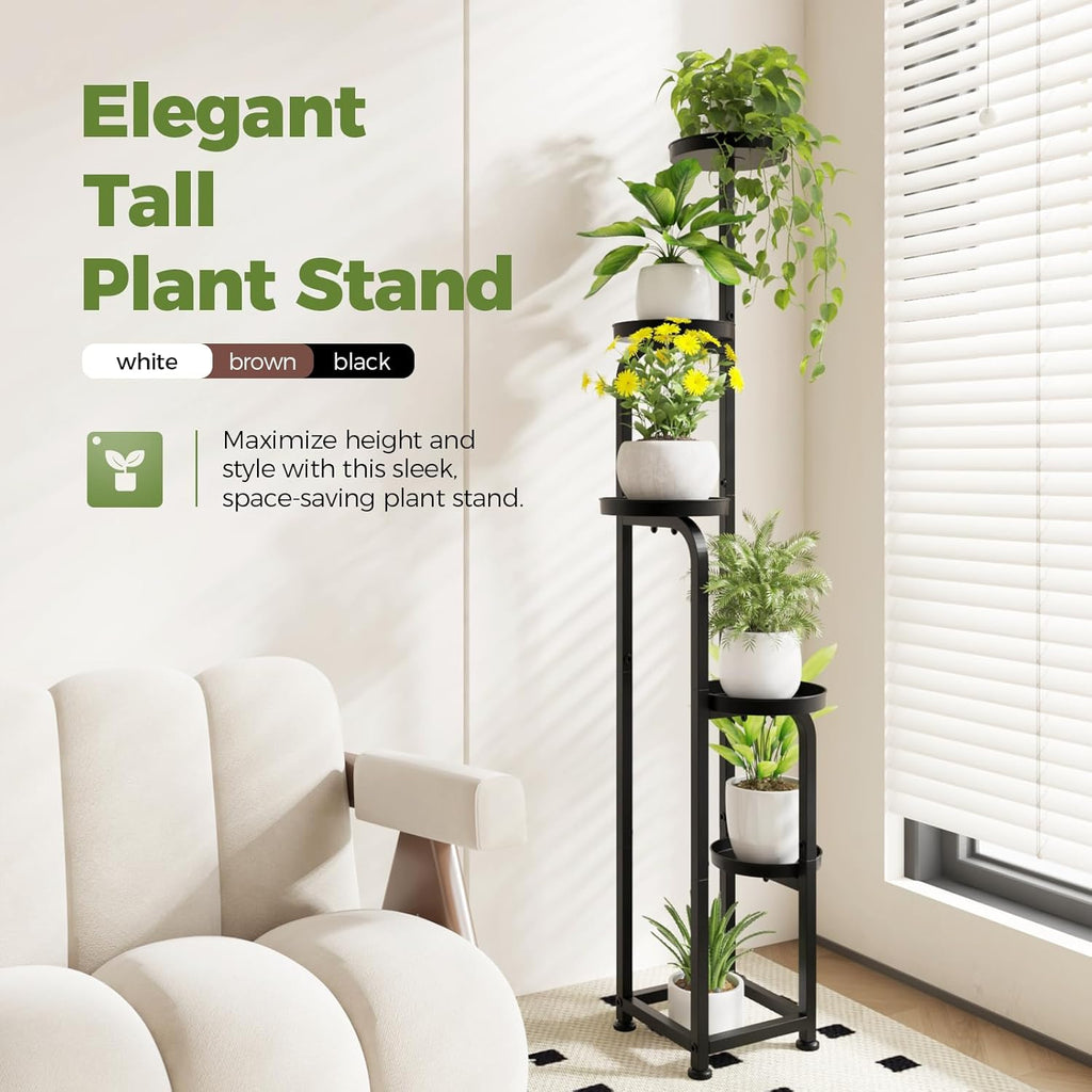 Bamworld Tall Plant Stand Indoor Outdoor, Corner Metal Flower Pot Stands for Multiple Plants, 5 Tier Heavy Duty Plant Shelf for Patio Garden Balcony Living Room Bedroom