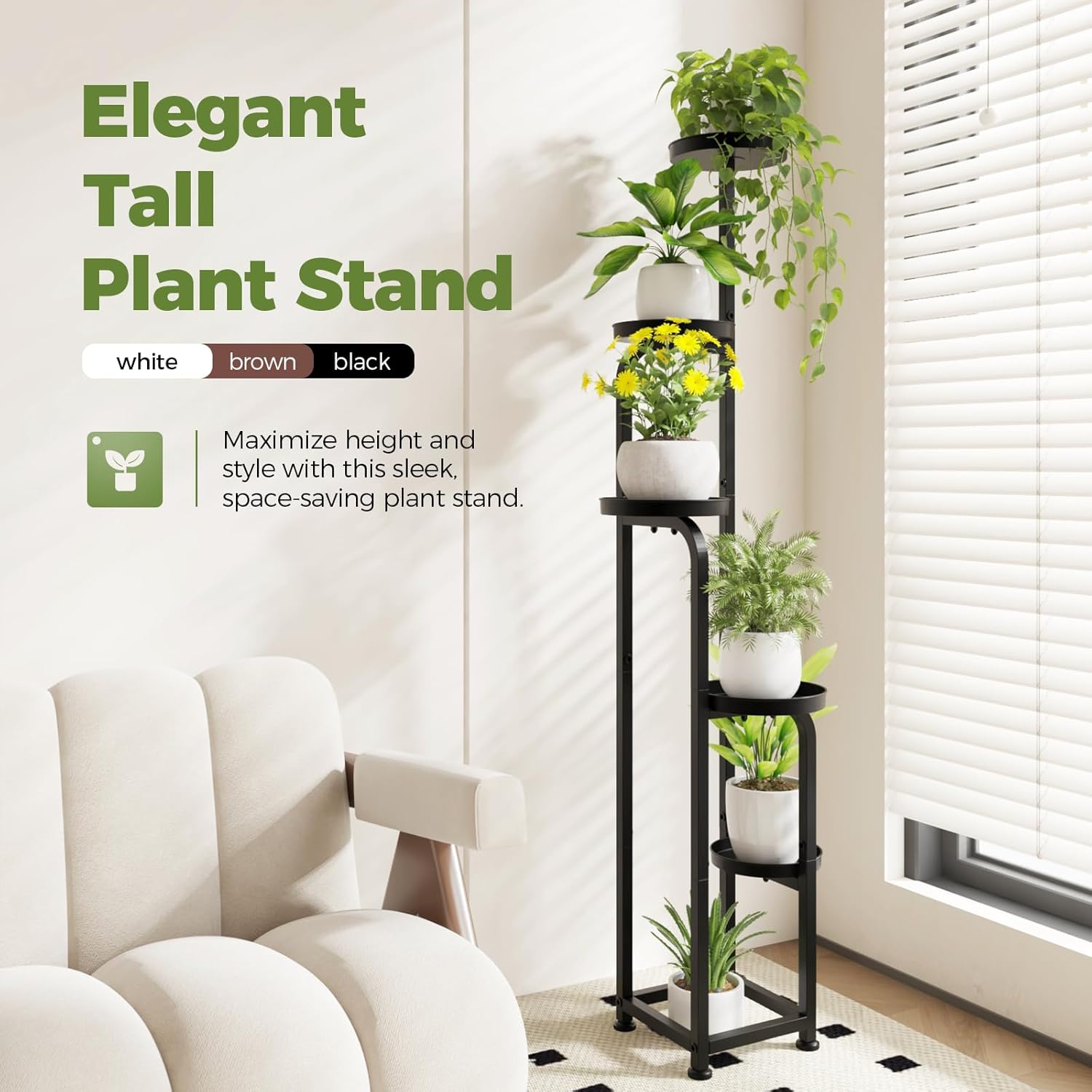 Bamworld Tall Plant Stand Indoor Outdoor, Corner Metal Flower Pot Stands for Multiple Plants, 5 Tier Heavy Duty Plant Shelf for Patio Garden Balcony Living Room Bedroom
