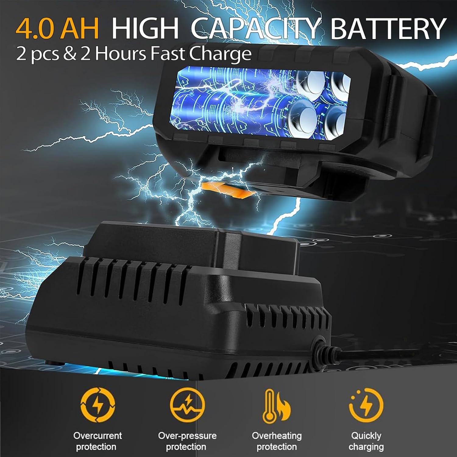 Electric Leaf Blower Cordless with 2X 4.0Ah 21V Battery and Charger,6 Speed Mode 580CFM 160MPH Extension Tube Handheld Blower for Lawn Care,Blowing Leaves,Dust,Snow,Patio,Yard