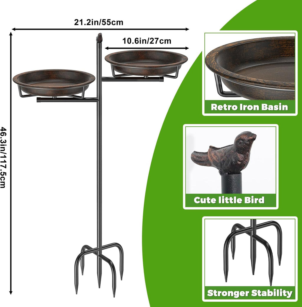 Metal Bird Bath for Outside, Vintage Freestanding Birdbaths Feeder Bowl, Stable & Easy to Clean Birdfeeder for Outdoors Garden Yard Lawn Decor (Retro Brown)