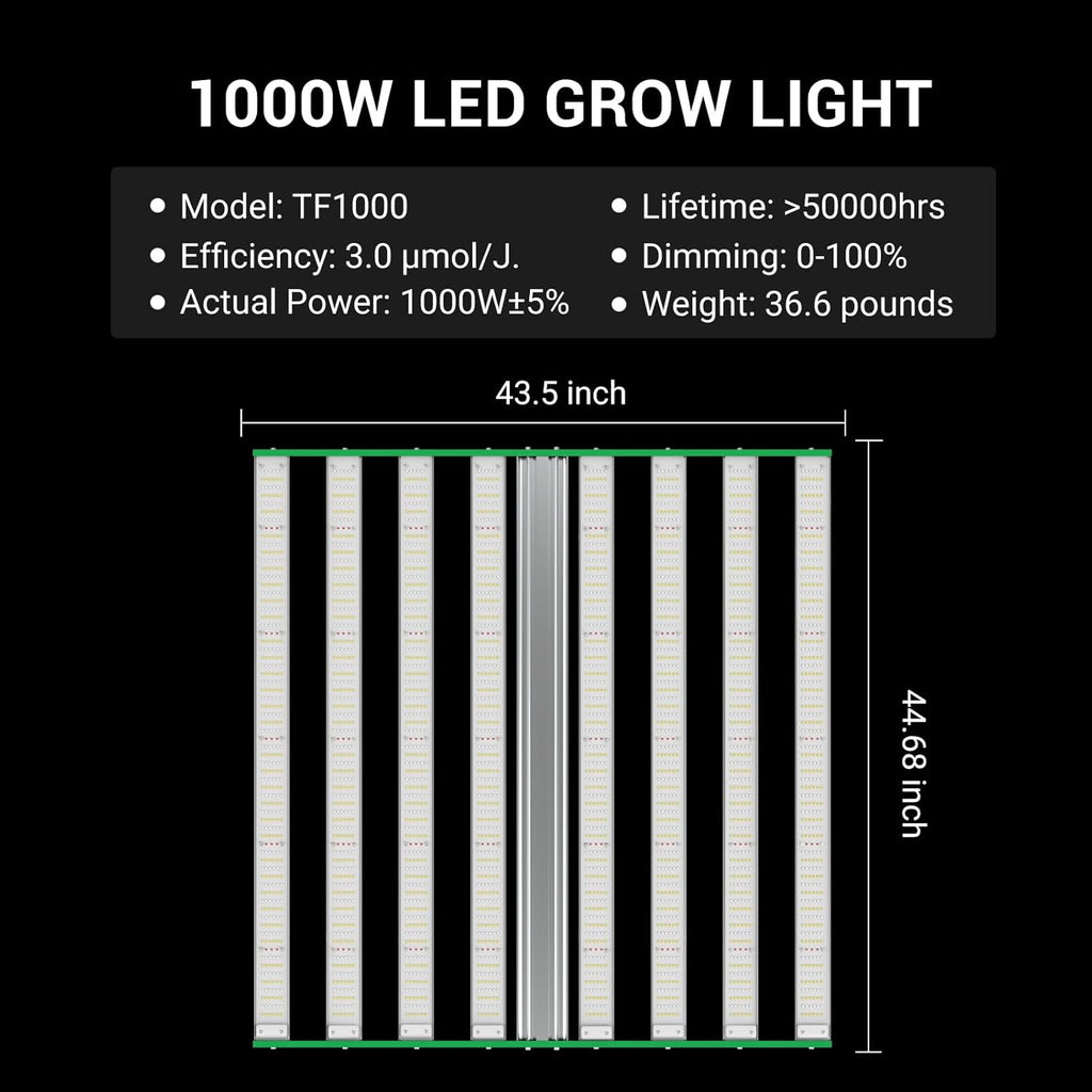 RDJ Bouns 1000W LED Grow Light Coverage 5x5 or 6x6 Tent with 8 Bar Style Grow Lights, 3408 LED Beads, Daisy Chain Dimmable, High Brightness Perfect Commercial Grow Quality Indoors Plants