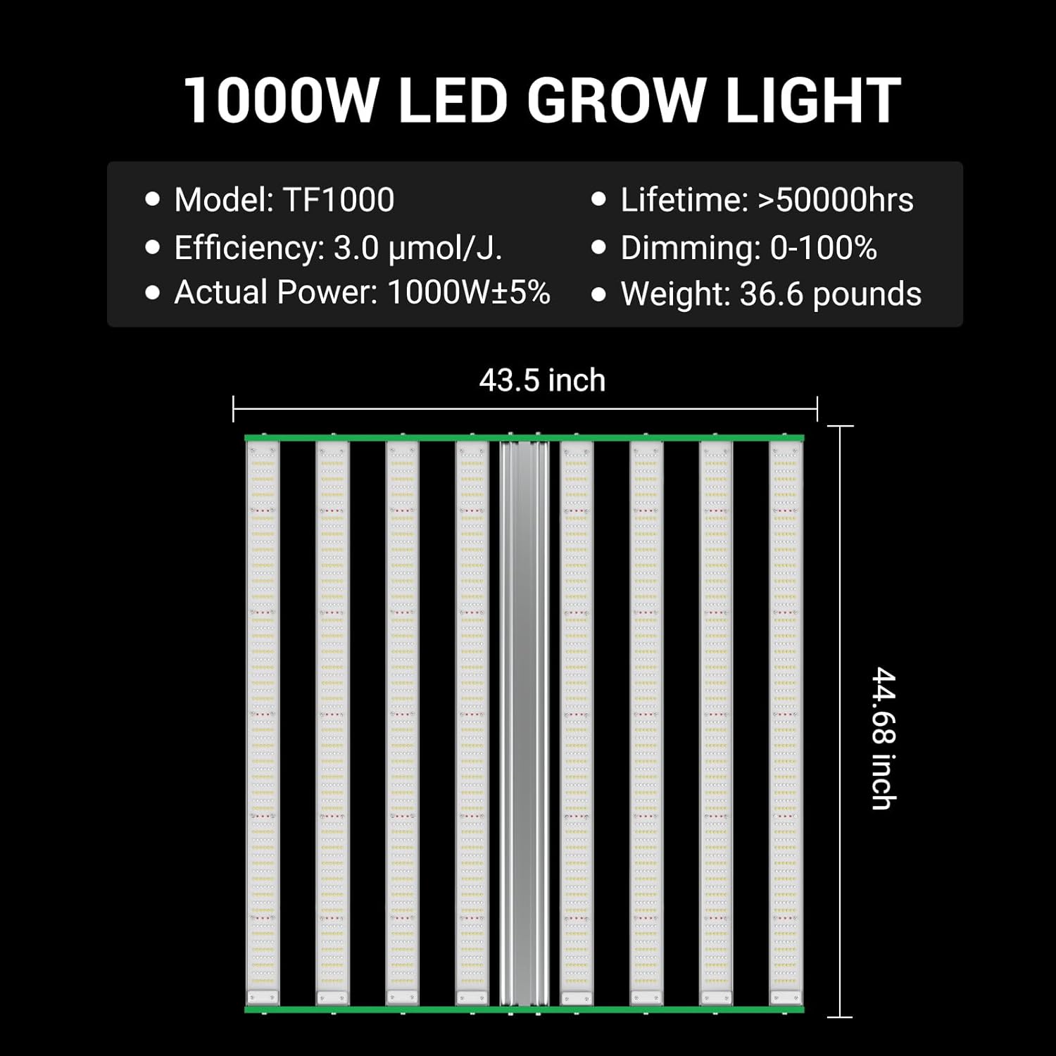 RDJ Bouns 1000W LED Grow Light Coverage 5x5 or 6x6 Tent with 8 Bar Style Grow Lights, 3408 LED Beads, Daisy Chain Dimmable, High Brightness Perfect Commercial Grow Quality Indoors Plants