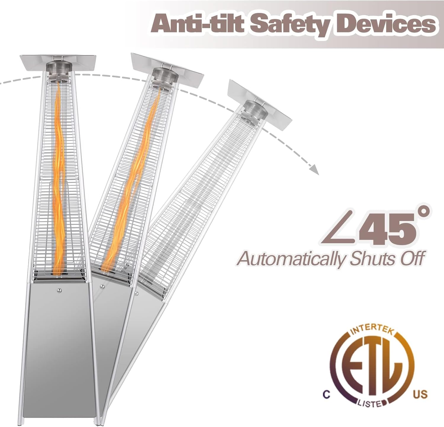 Hykolity 48000 BTU Pyramid Patio Heater, Outdoor Propane Heaters with Wheels and Cover, Glass Tube Propane Patio Heater for Backyard, Garden, Porch and Pool, Silver Grey