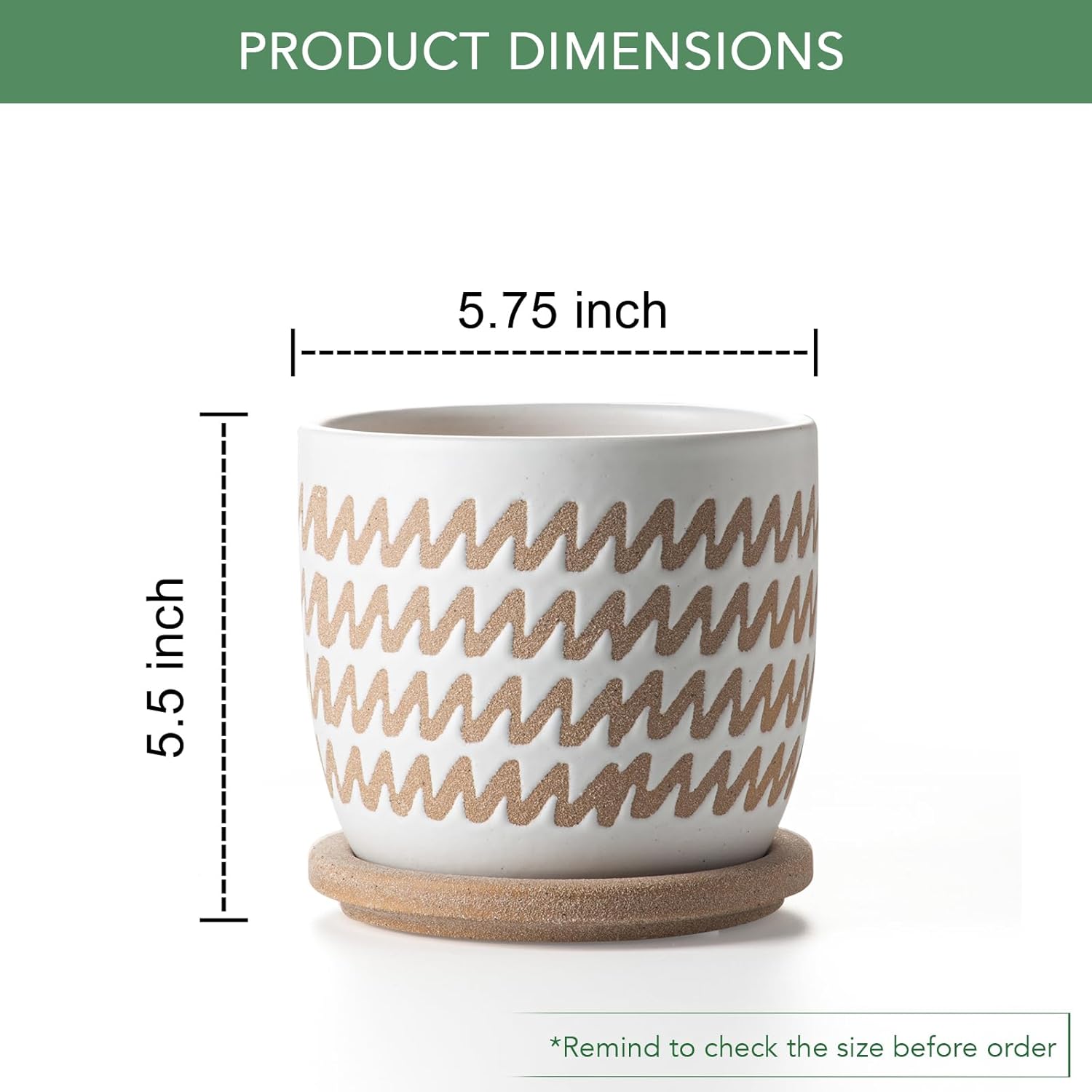 Ceramic Flower Pots Indoor-Outdoor: 5.75 Inch Planters with Drainage Holes & Saucer - Modern Decorative Plant Pots Ceramic for Home Gardeners (Wave)
