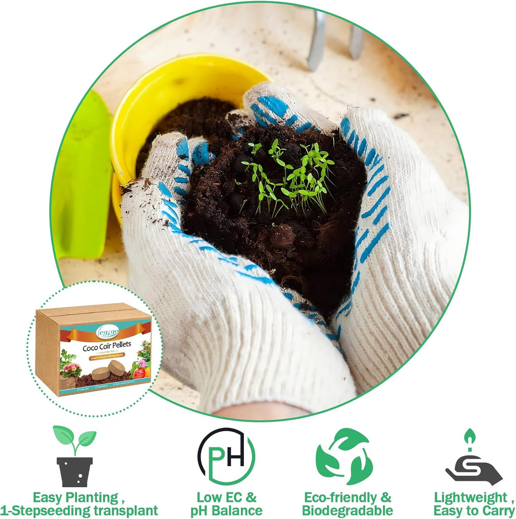 Legigo 50 Pcs 50mm Organic Coco Coir Pellets for Plants- Compressed Coconut Coir Potting Soil, Coco Fiber Pellets Coco Coir Soil for Planting, Garden, Bonsai, Herbs, Flower & Vegetables