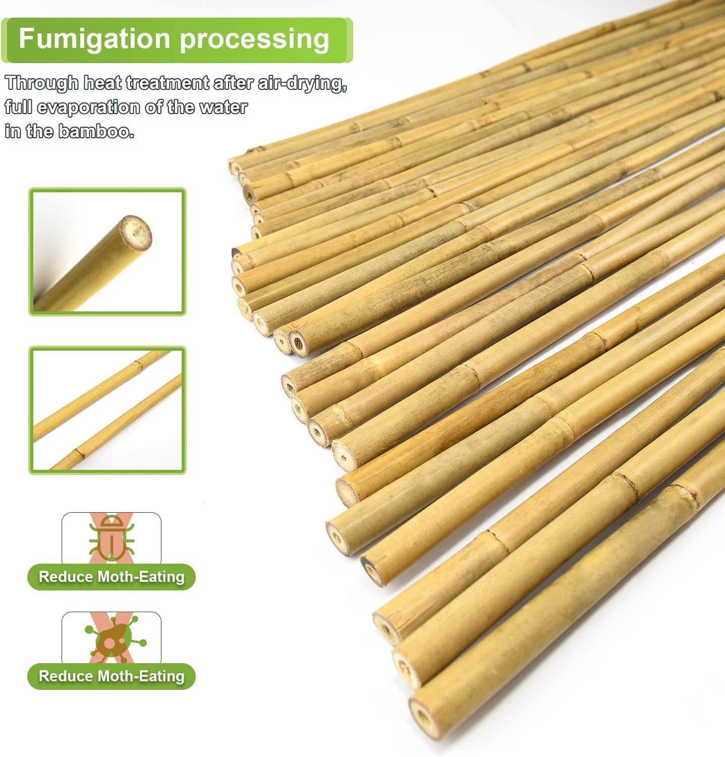 1/2" D 4.75 Feet Bamboo Stakes 50 Pack, Thicker Heavy-Duty Plant Stakes, Natural Garden Stakes for Bean, Tomato, Bean, Flowers,Trees Potted and Climbing Plant Support