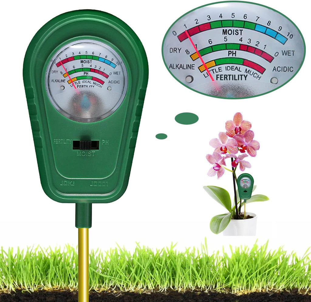 3-in-1 Soil Test Kit, Soil Moisture Meter/Soil ph Meter/Fertility Soil Tester, Soil Hygrometer for Garden, Farm, Plant, Outdoor, Indoor, Lawn Care Moisture Meter for Hous Plants (No Battery Needed)