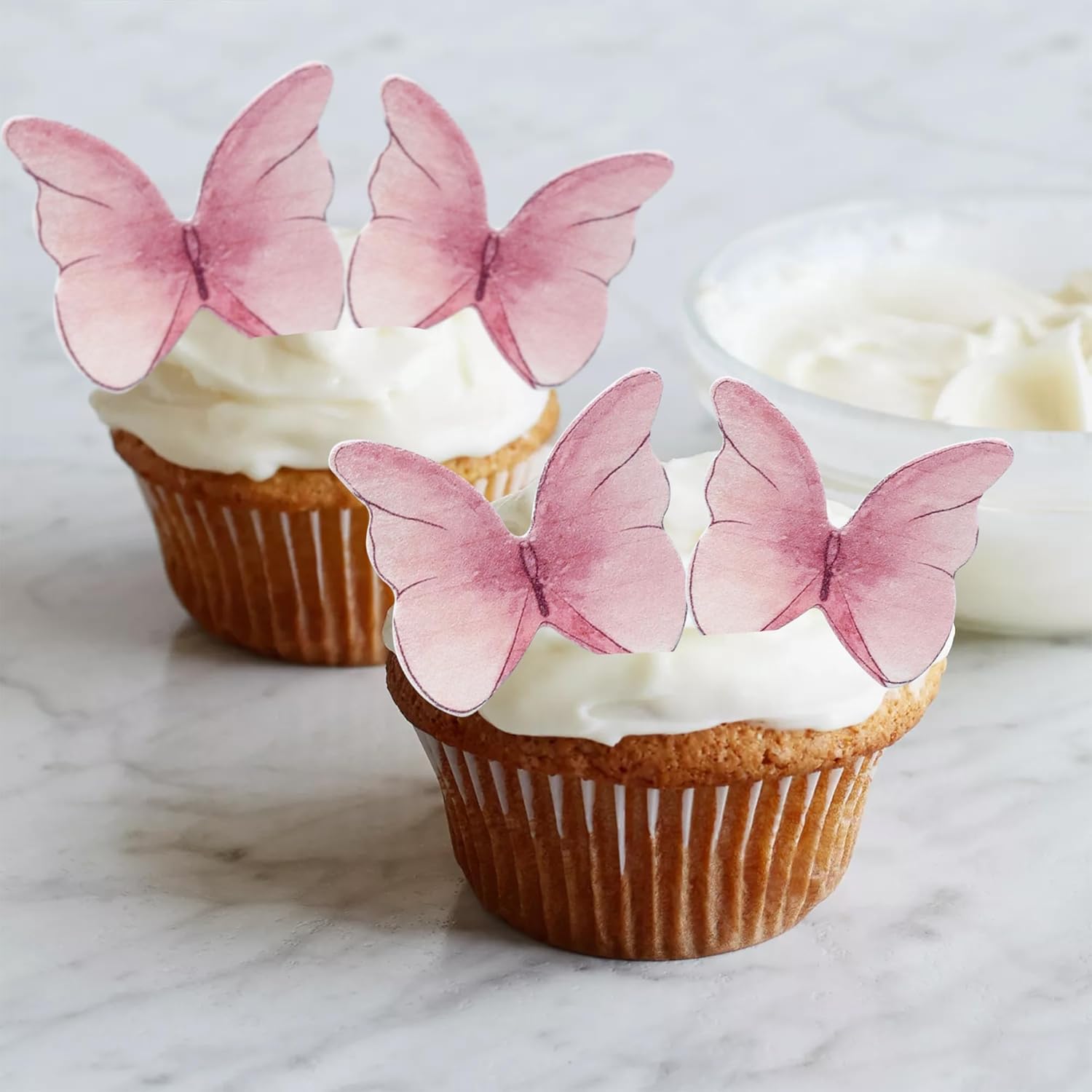 Ephlyn 48Pcs Edible Butterfly Cupcake Toppers Cute 3D Butterfly Cake Picks for Butterfly Theme Baby Shower Bridal Shower Boys Girls Birthday Party Cake Decorations Supplies Pink