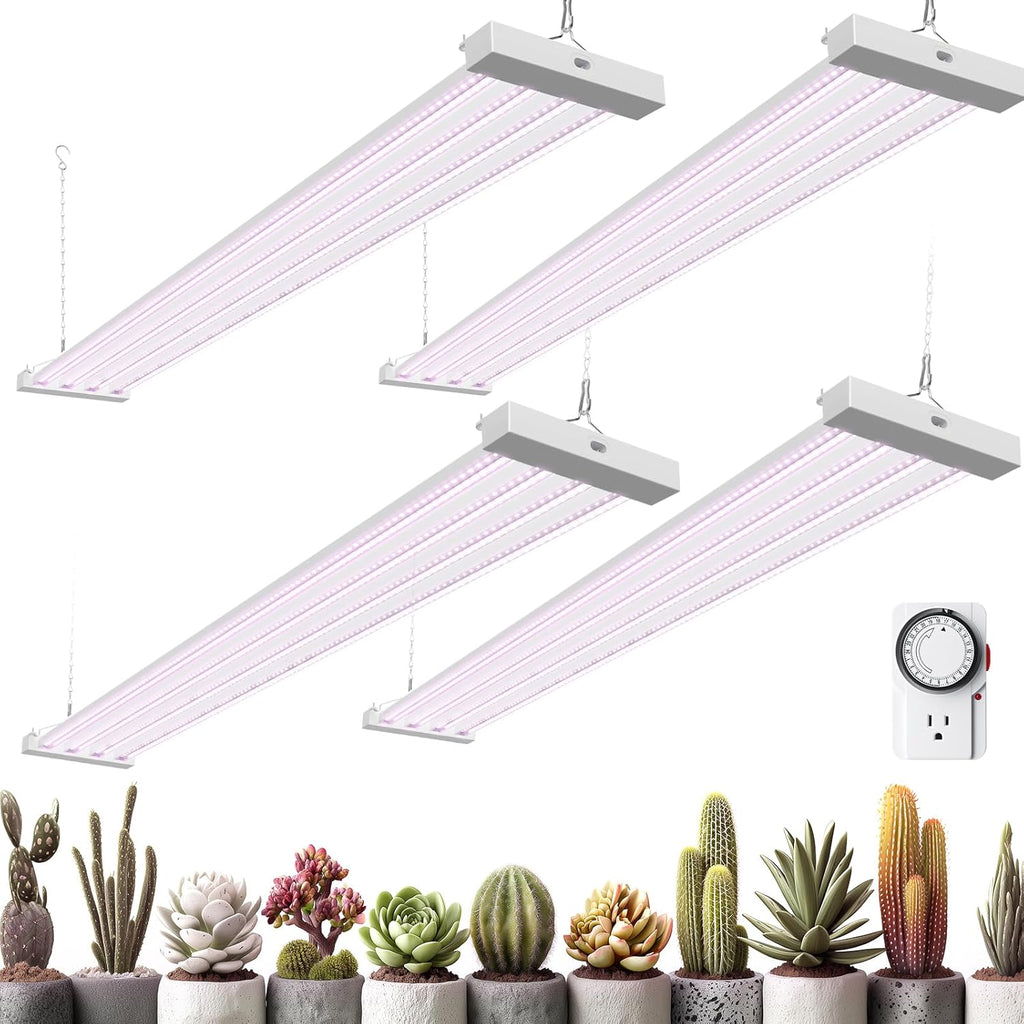Barrina TX-L84 4FT LED Grow Light, 336W (4 x 84W), 4 Panel Wider Coverage, Full Spectrum, High PPFD, Mechanical Timer, Linkable, Hanging Light, Plant Stand with Grow Light for Indoor, Seeding, 4 Packs