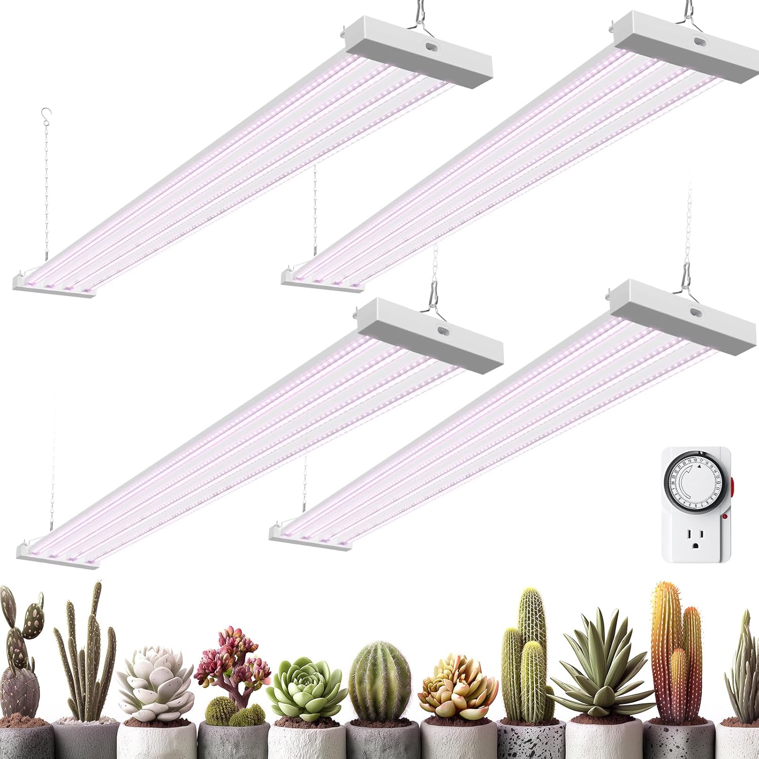 Barrina TX-L84 4FT LED Grow Light, 336W (4 x 84W), 4 Panel Wider Coverage, Full Spectrum, High PPFD, Mechanical Timer, Linkable, Hanging Light, Plant Stand with Grow Light for Indoor, Seeding, 4 Packs
