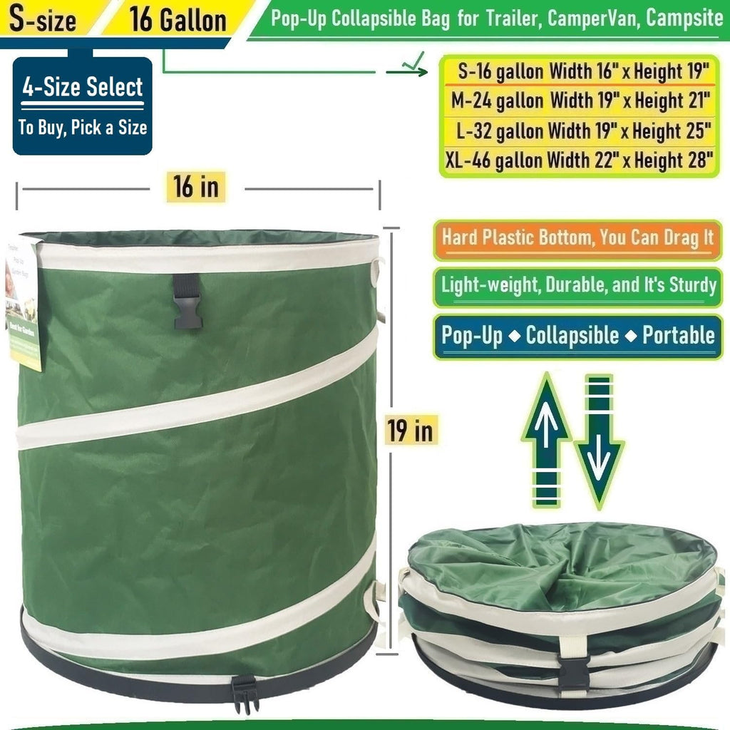 16-Gallon Collapsible Trash Can (16x19 in) Hard-Shell Bottom Yard Garden Bag for Pop-Up Trash Can,Recycling Bin,Yard Waste Container,RV Camping Waste Bin,Laundry Hamper,Lawn Grass,Leaf Bag,Weed Basket