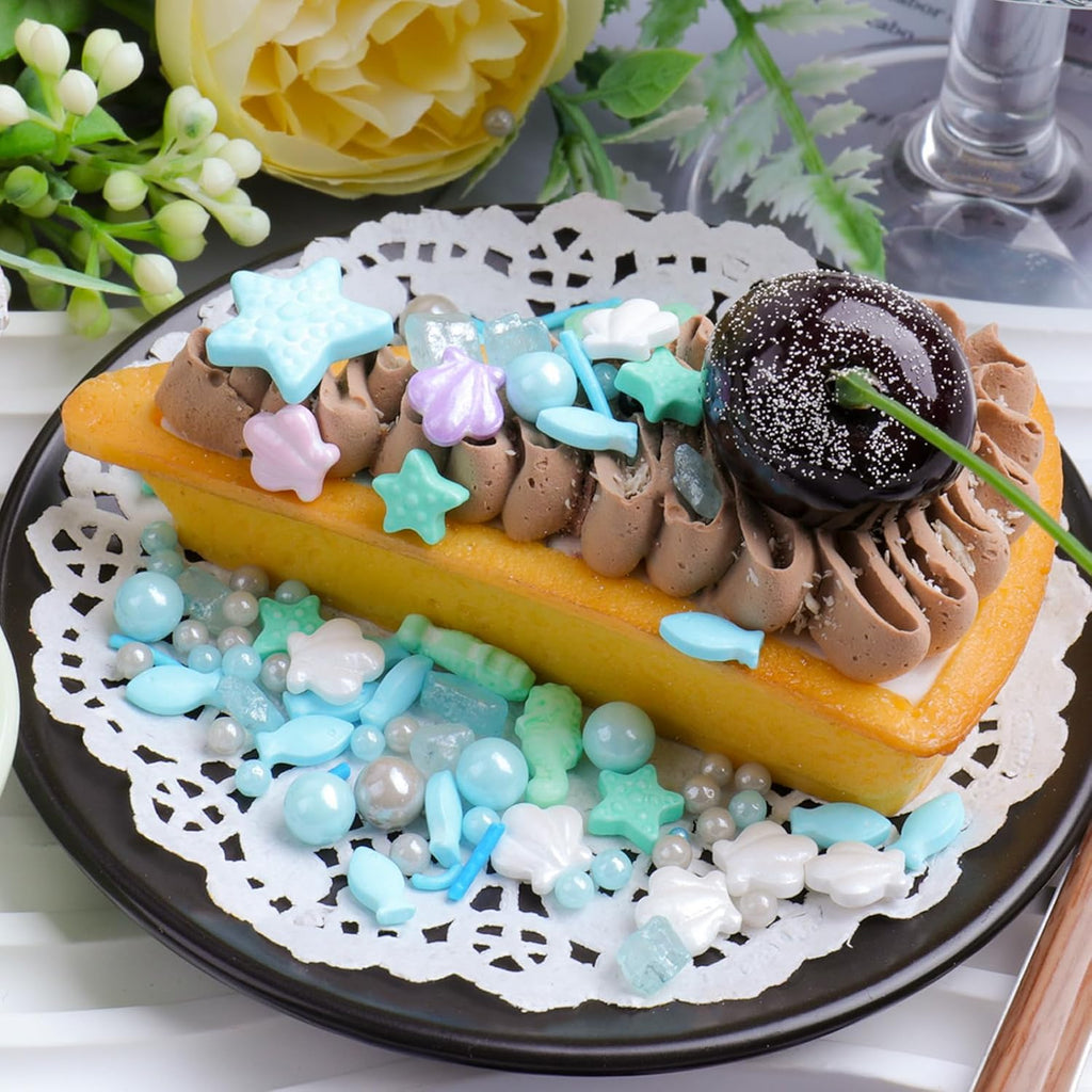 Ocean Sprinkles for Cake Decorating, Shell, Seahorse, Starfish, Fish & Pearl Sugar Mix for Cupcakes Cookies and Ice Cream Toppings