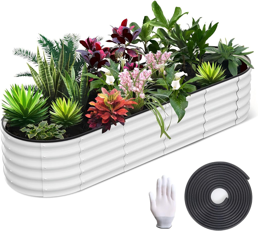 Galvanized Raised Garden Bed, 8x2x1.5Ft Metal Planter Box Outdoor, Oval Open-Ended Base Planter Raised Boxes for Vegetables Flower Herb,Beige