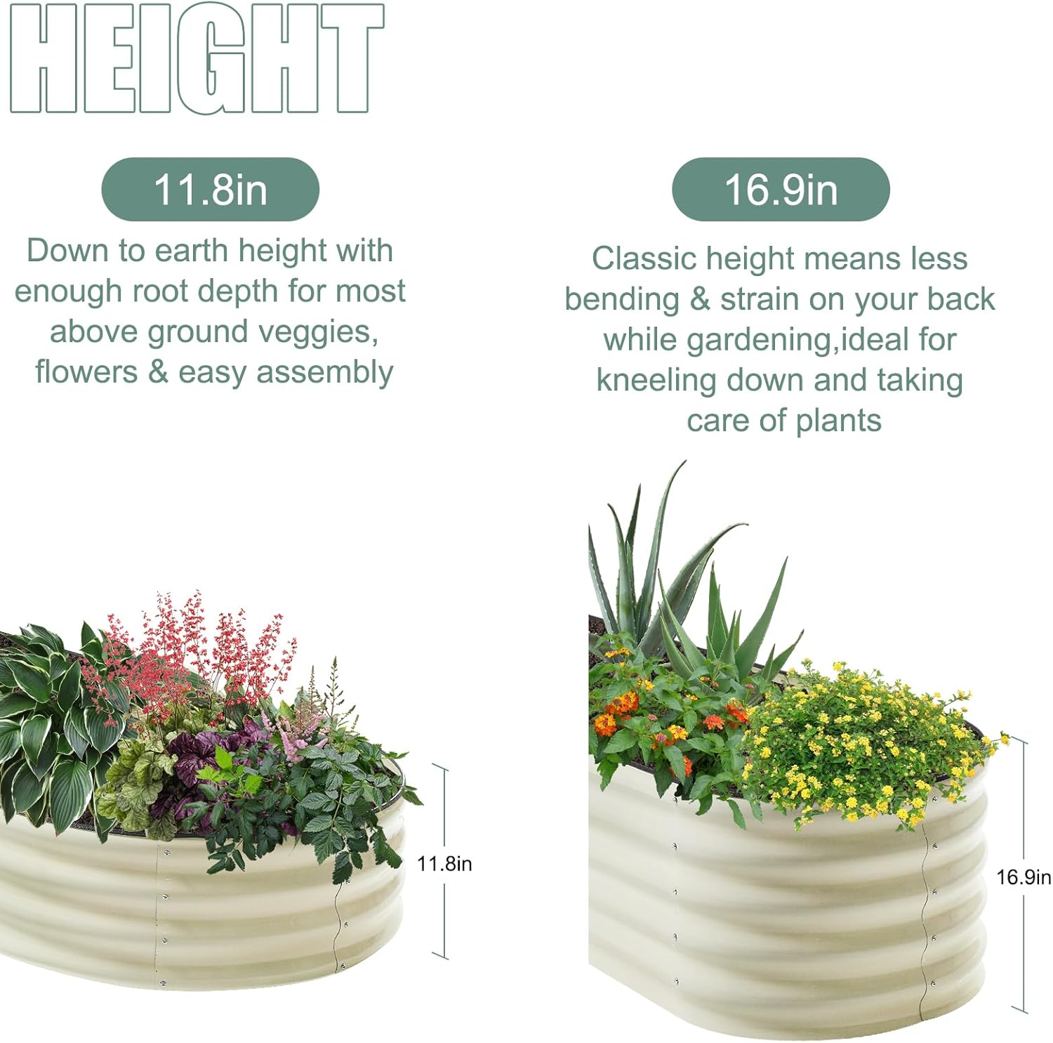 2Pcs 12" Tall Coal Grey Oval Galvanized Steel Raised Garden Bed - 7x3ft Modular Metal Planter Box for Outdoor Gardening | Durable Metal Raised Flower Beds Outdoor Large Planters