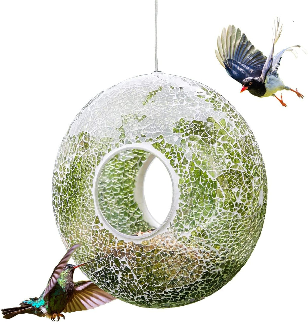 Fly Through Wild Bird Feeder Garden Hanging Bird Feeder Mosaic Circle for Outdoor Decoration,Green