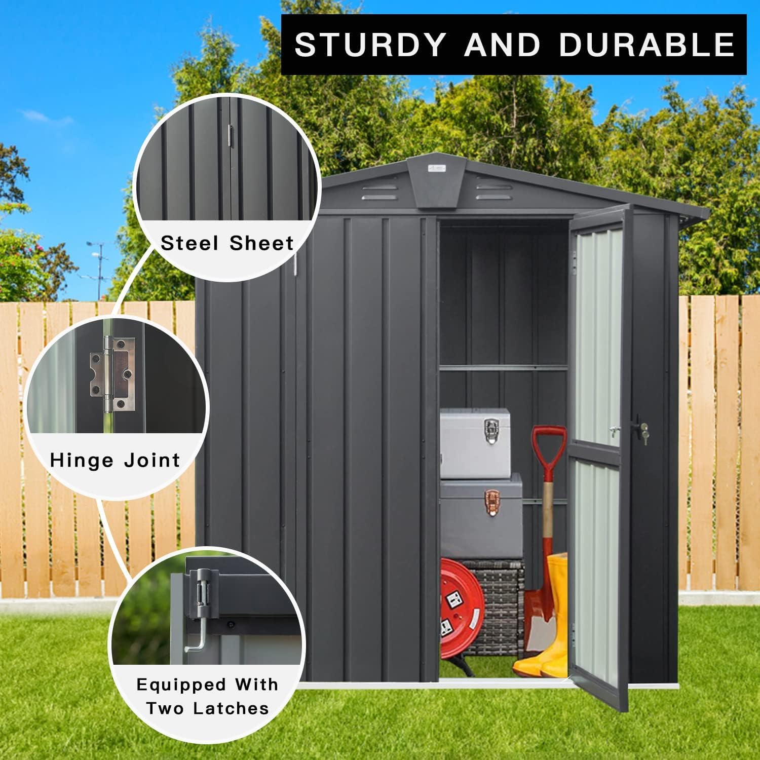 Domi Outdoor Storage Shed 5.7' x 3’, Metal Garden Shed with Galvanized Steel Frame for Bike, Tools, Lawn Mowers, Pool Toys, Outdoor Storage Cabinet with Lockable Door for Garden Lawn Patio (Dark Grey)