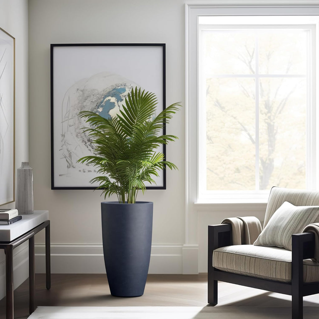 Kante 23.6" H Charcoal Concrete Tall Planters (Set of 2), Large Outdoor Indoor Decorative Plant Pots with Drainage Hole and Rubber Plug, Modern Style for Home and Garden