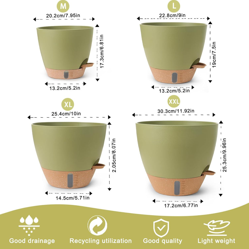 Plant Pots,12/10/9/8/ Inch Large Plastic Self Watering Flower Pots Indoor Outdoor with Drainage Holes, Deep Reservoir,Nursery Planting Pot for Indoor Out Door Plants