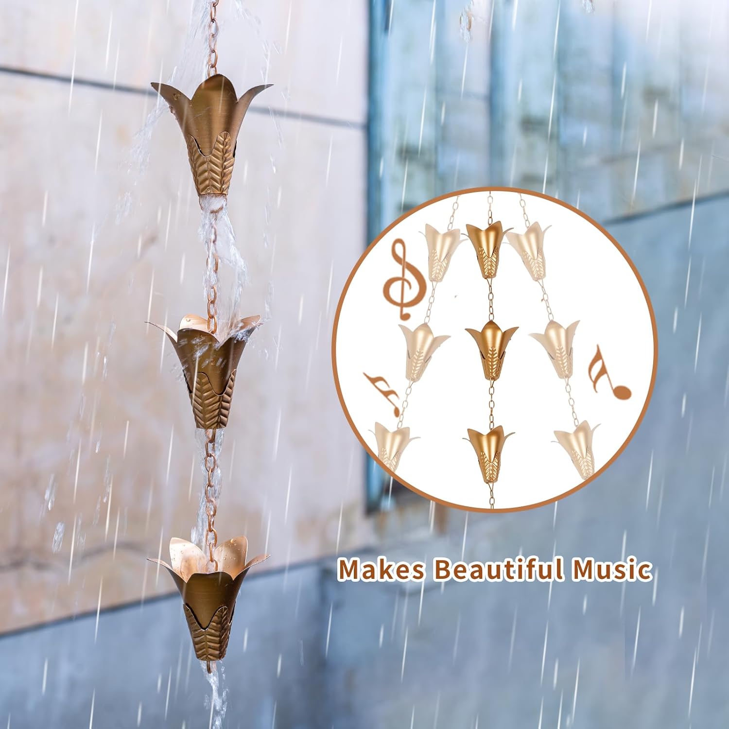 Topadorn Rain Chain Iron Gutter Chains with 12 Rain Collector Thick Iron Flower Cups Garden Decoration, 8.5 FT Rain Chain for Outdoor Ornament, Replacement for Downspout