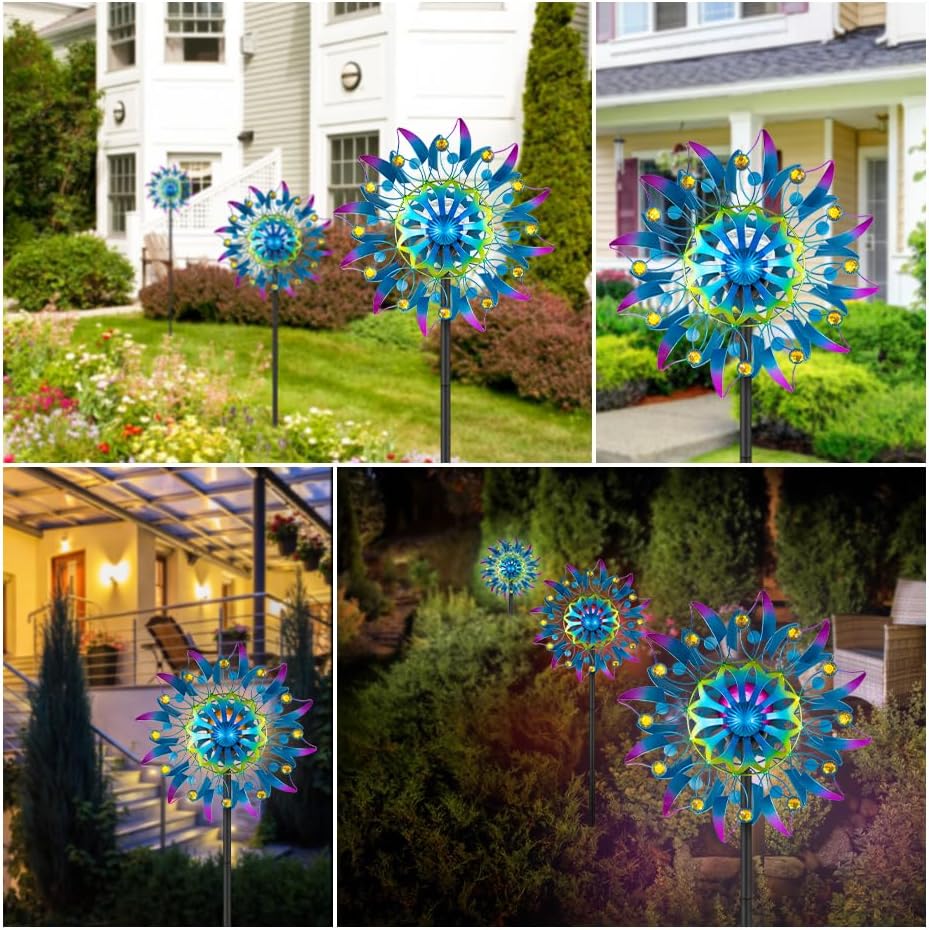 Solar Wind Spinner, Waterproof Outdoor Metal Wind Sculpture for Patio, Lawn & Garden Decor (Retro Muticolor)