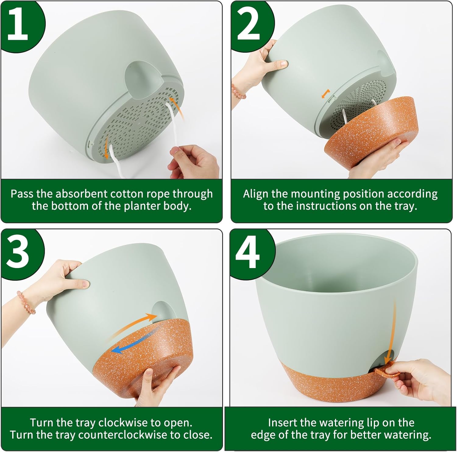 GARDIFE 12 inch planters, Plant Pots,Self Watering Pots, 2 Pack Large Plastic Flower pots with Deep Reservior and High Drainage Holes for Indoor Outdoor Plants and Flowers, Green