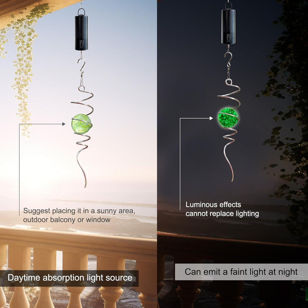 Glow in The Dark Gazing Ball Spiral, Wind Spinner Tail, Wind Spinners Stabilizer, Hanging Outdoor Decor for Garden Yard Art Decor Christmas Ornament Sun Catcher Rainbow Maker 13in Height