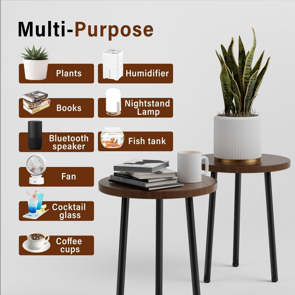 Plant Stand Indoor 14'': Indoor Plant Stand 2 Pack Metal Plant Table - Wood Plant Stool Outdoor Small Round Side End Table Mid Century Modern Decor - Home Decor