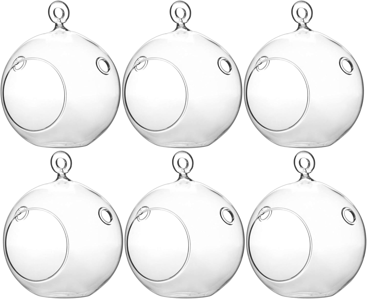 WGV Hanging Terrarium Globe, Width 4", Height 4.75", DIY Air Succulent Planter, Clear Glass Vase Orb with Flat Bottom, Candle Holder for Windowsill Outdoor Garden Decor, 6 Pieces Bulk
