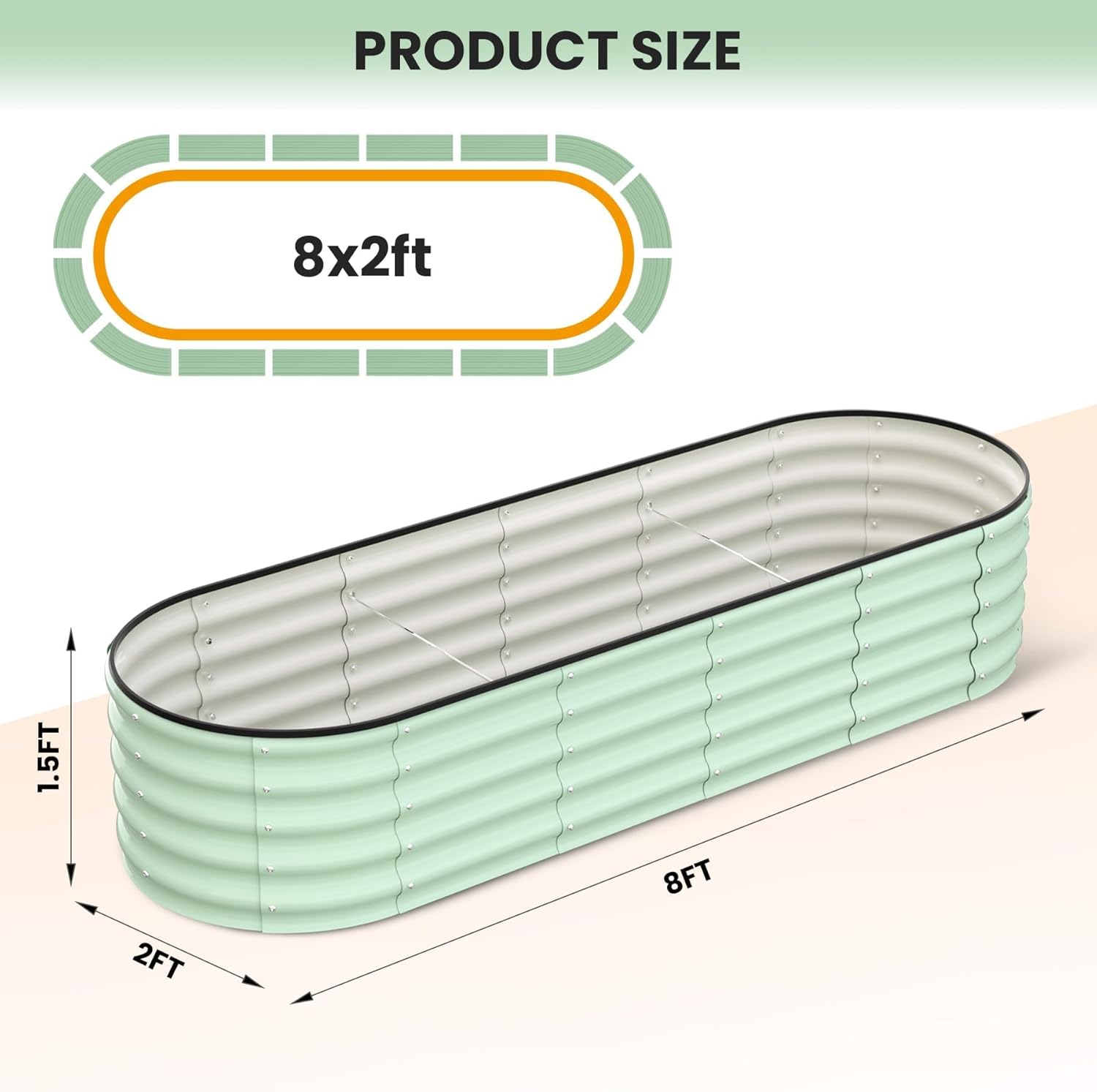 Galvanized Raised Garden Bed, 8x2x1.5Ft Metal Planter Box Outdoor, Oval Open-Ended Base Planter Raised Boxes for Vegetables Flower Herb