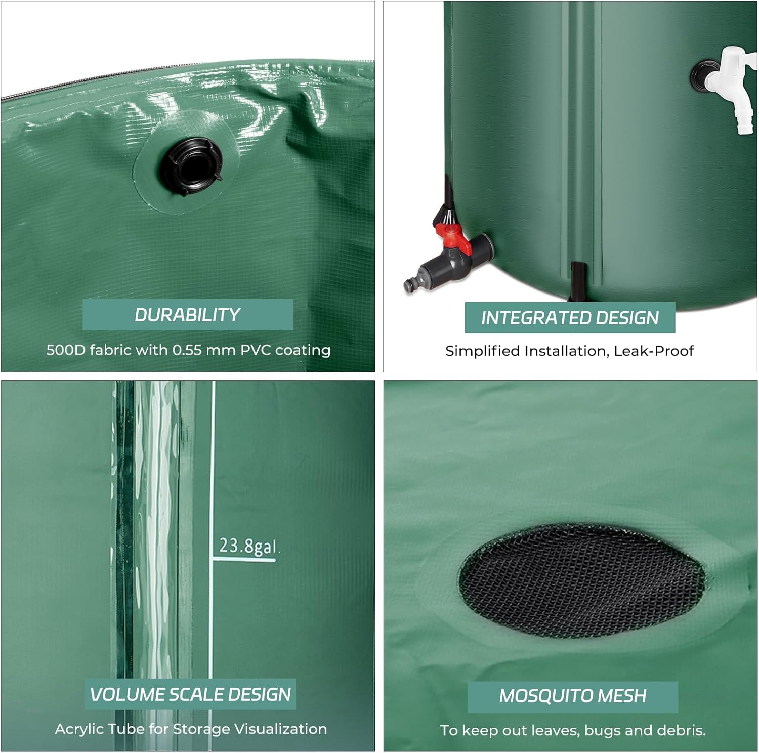 Rain Barrels to Collect Rainwater from Gutter - Portable Water Storage Tank Water Barrel Rainwater Collection System Rain Catcher Include Filter Two Spigots and Overflow Kit (66 Gallon, Green)